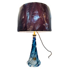 1950s Belgium Val St Lambert Blue & Clear Twisted Crystal Glass Lamp Base