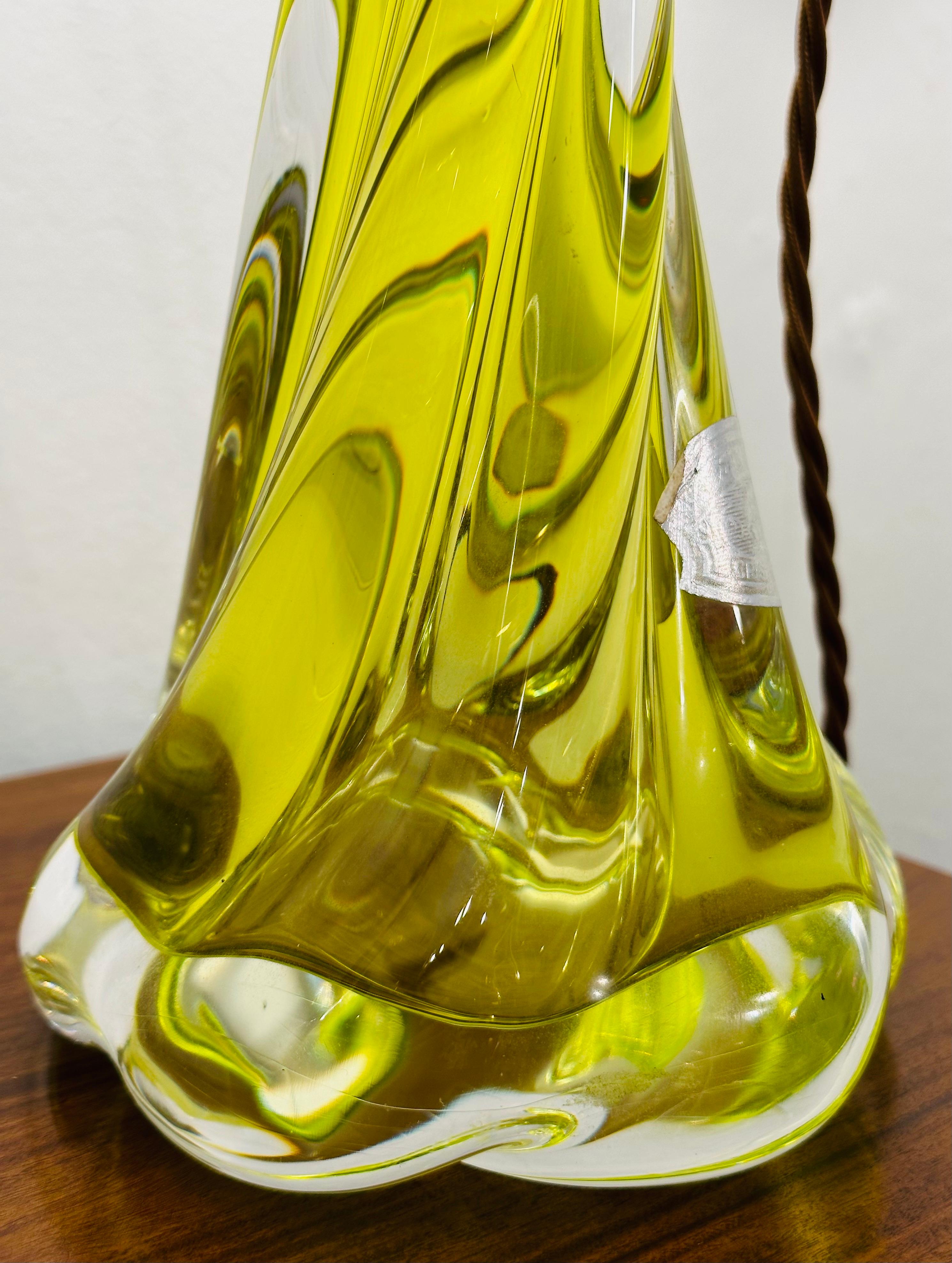1950s Belgium Val St Lambert Bright Yellow & Clear Crystal Glass Lamp Base 5