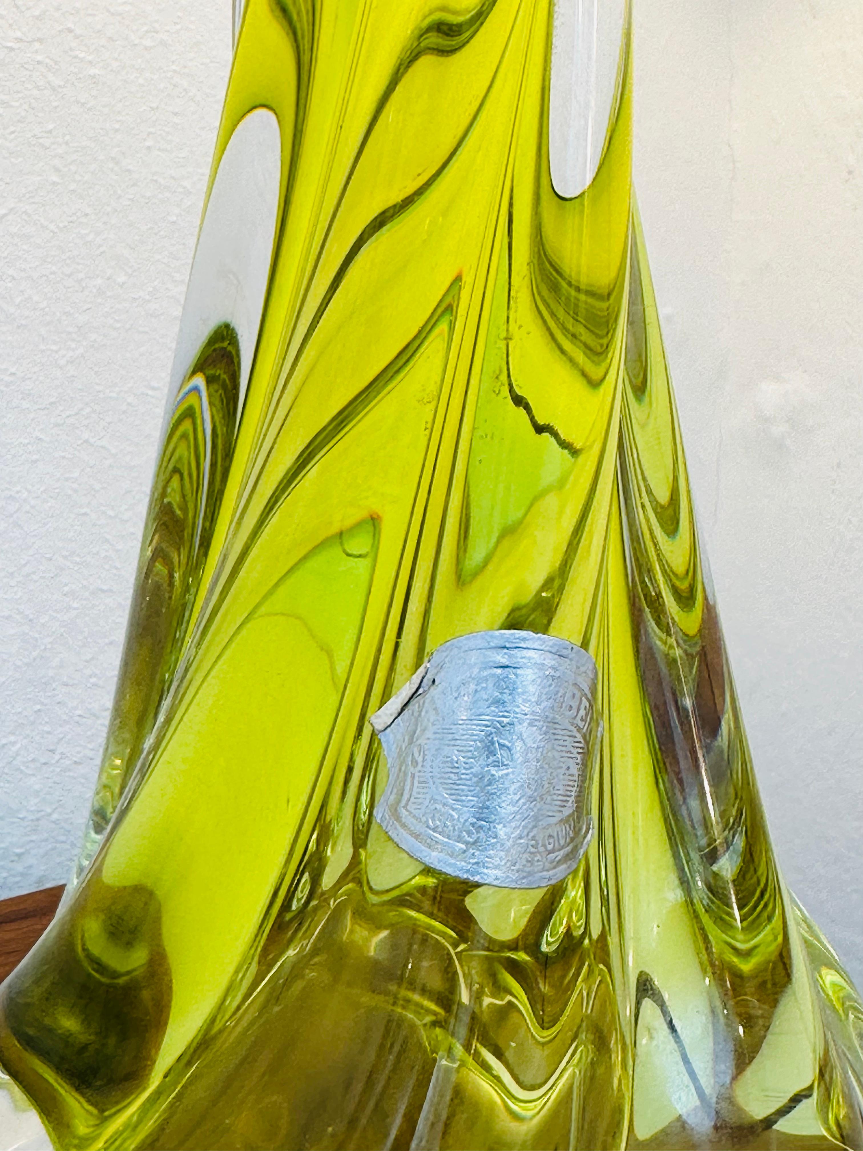 1950s Belgium Val St Lambert Bright Yellow & Clear Crystal Glass Lamp Base 7