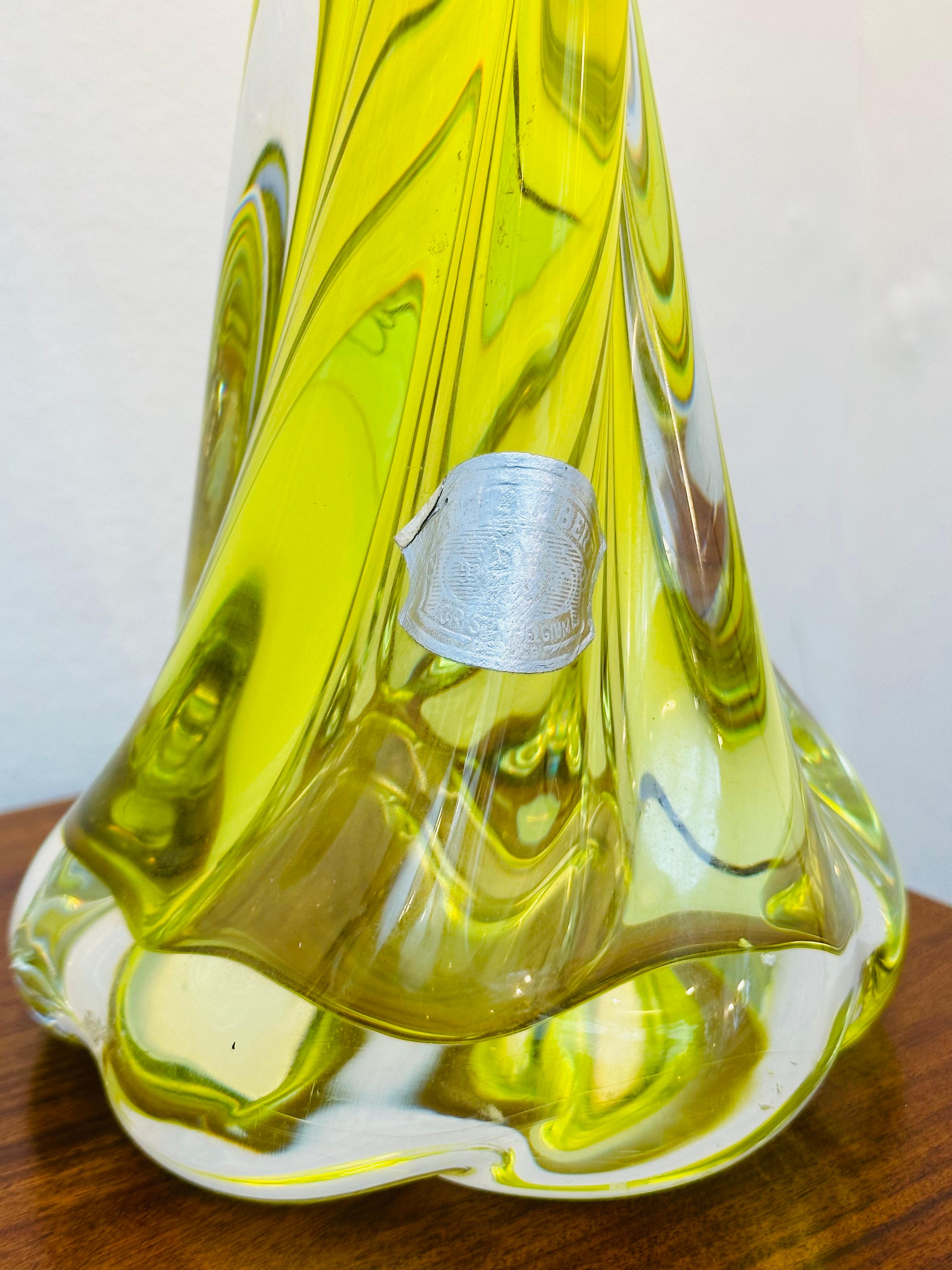 1950s Belgium Val St Lambert Bright Yellow & Clear Crystal Glass Lamp Base 8