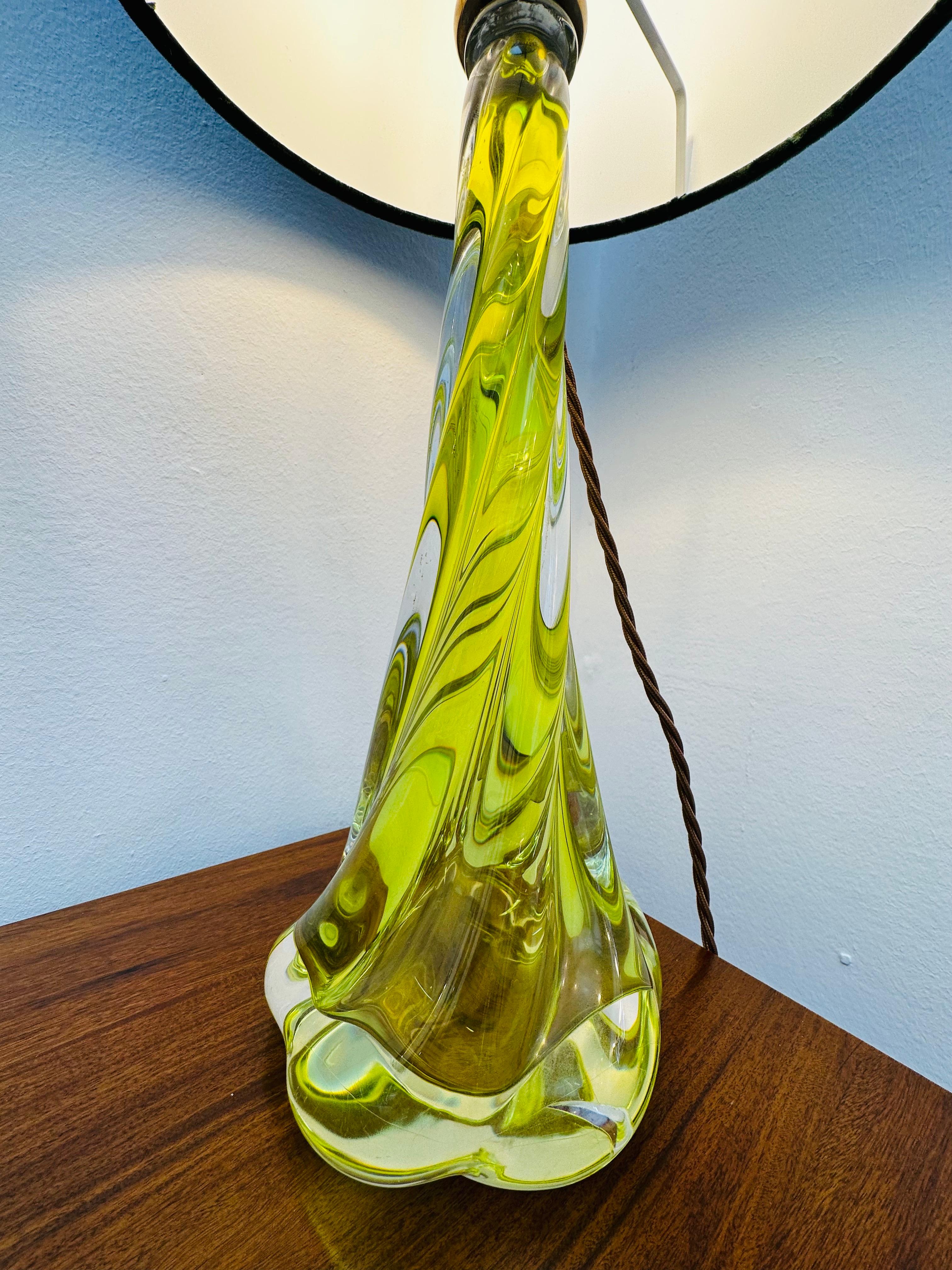 1950s Belgium Val St Lambert Bright Yellow & Clear Crystal Glass Lamp Base 9