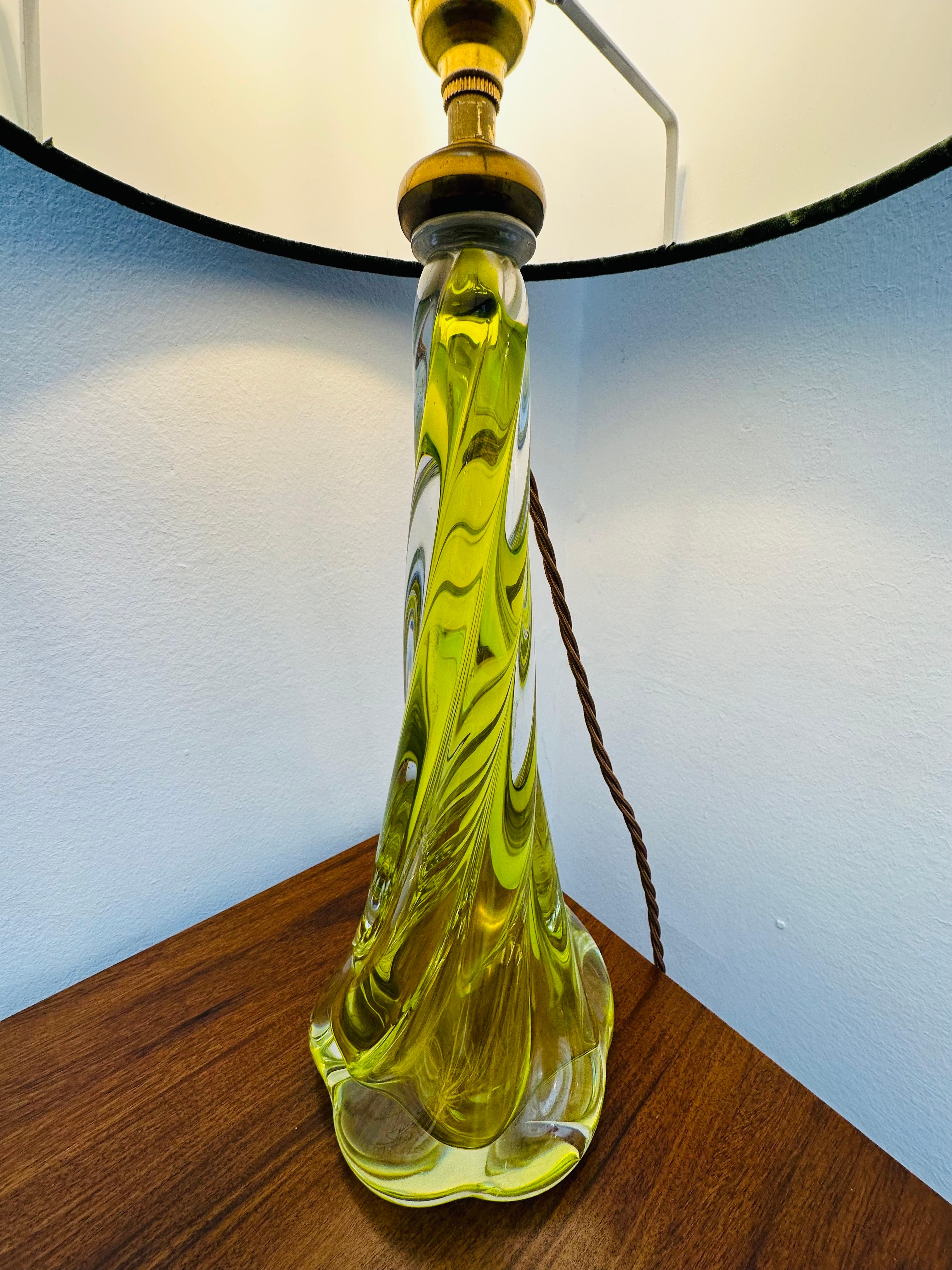 1950s Belgium Val St Lambert Bright Yellow & Clear Crystal Glass Lamp Base 10