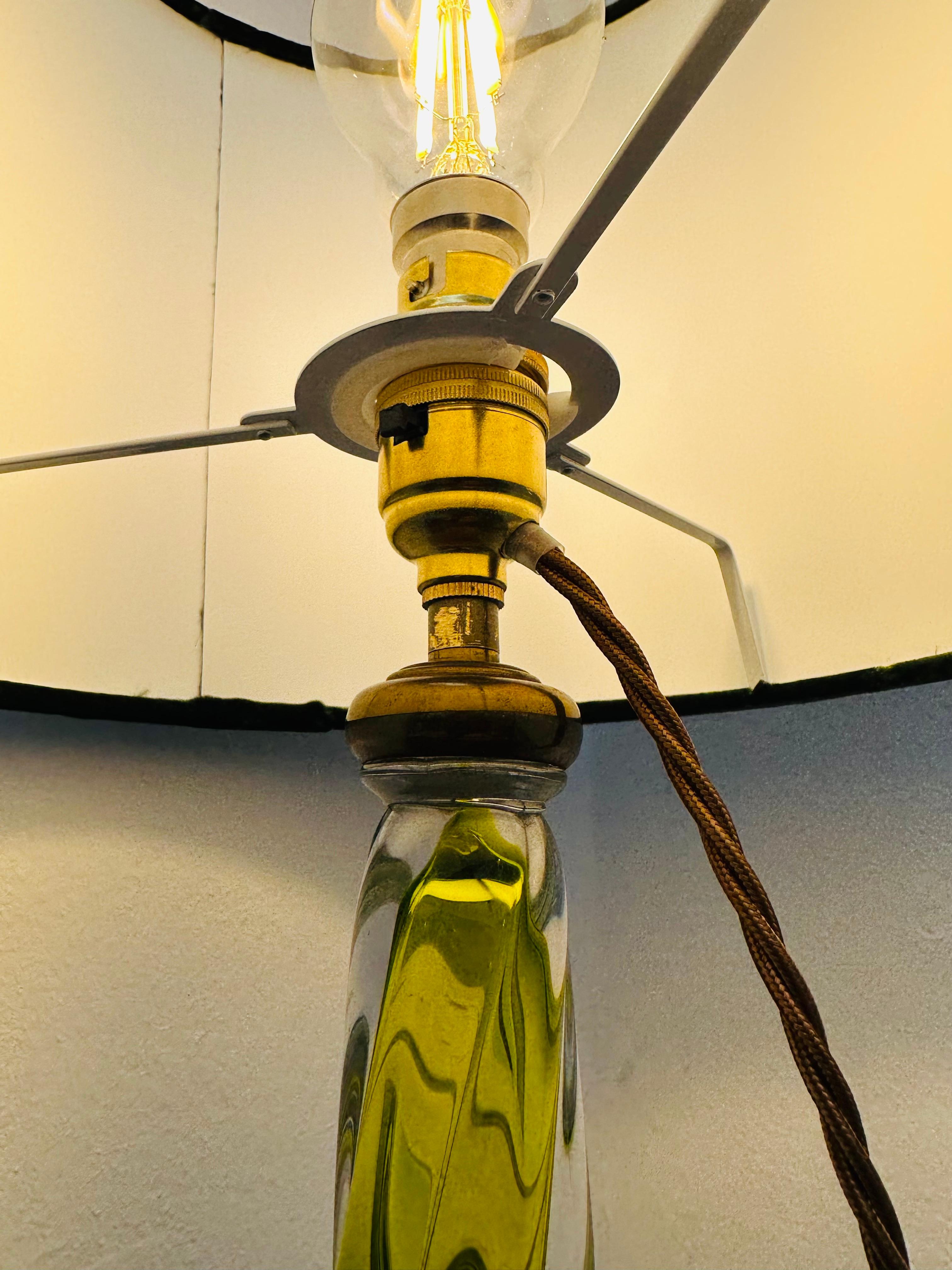 1950s Belgium Val St Lambert Bright Yellow & Clear Crystal Glass Lamp Base 13