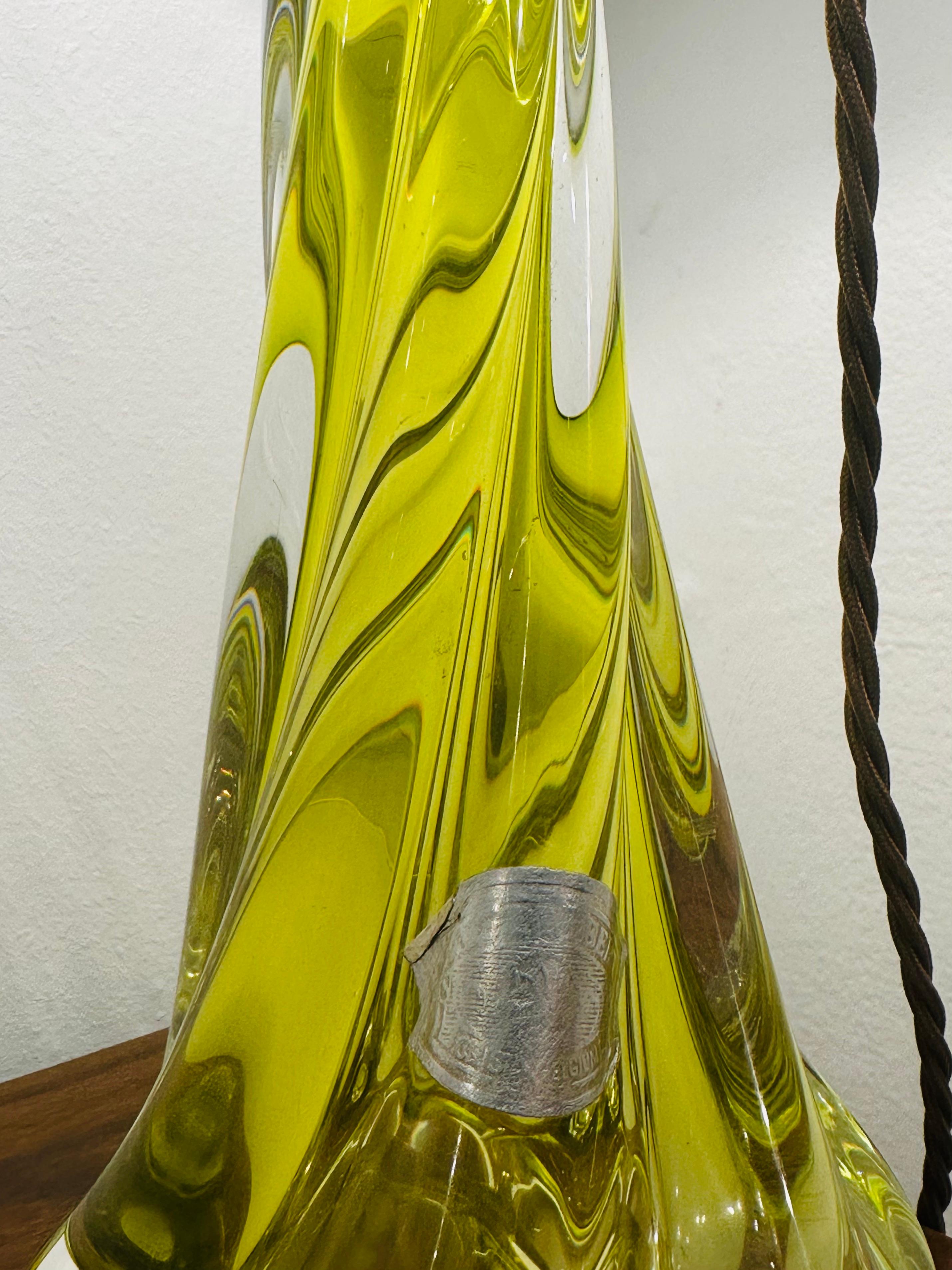 1950s Belgium Val St Lambert Bright Yellow & Clear Crystal Glass Lamp Base 4