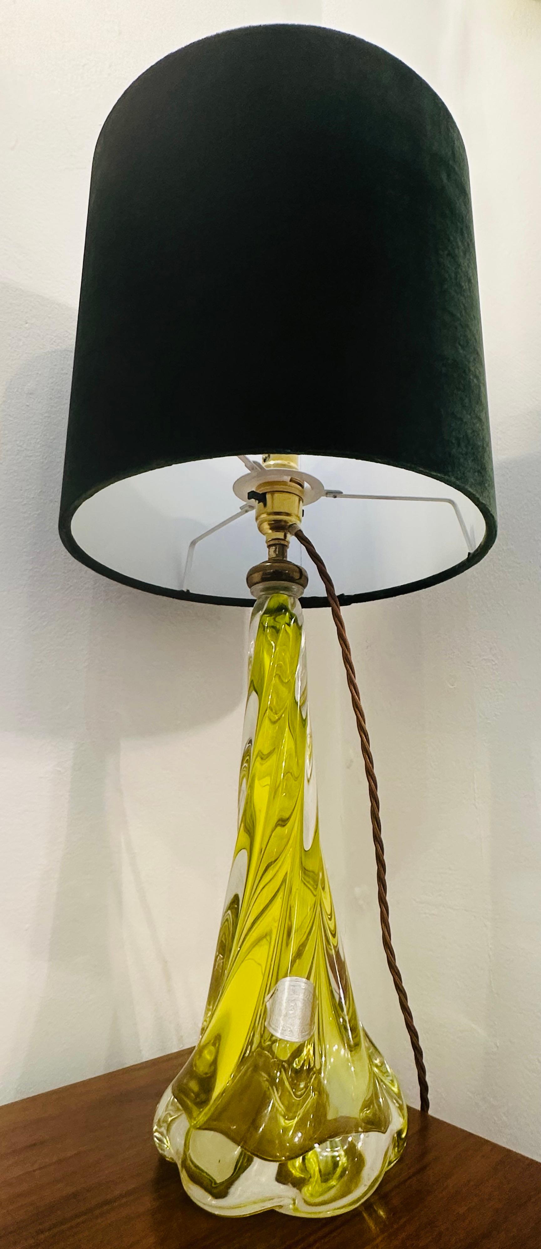 20th Century 1950s Belgium Val St Lambert Bright Yellow & Clear Crystal Glass Lamp Base
