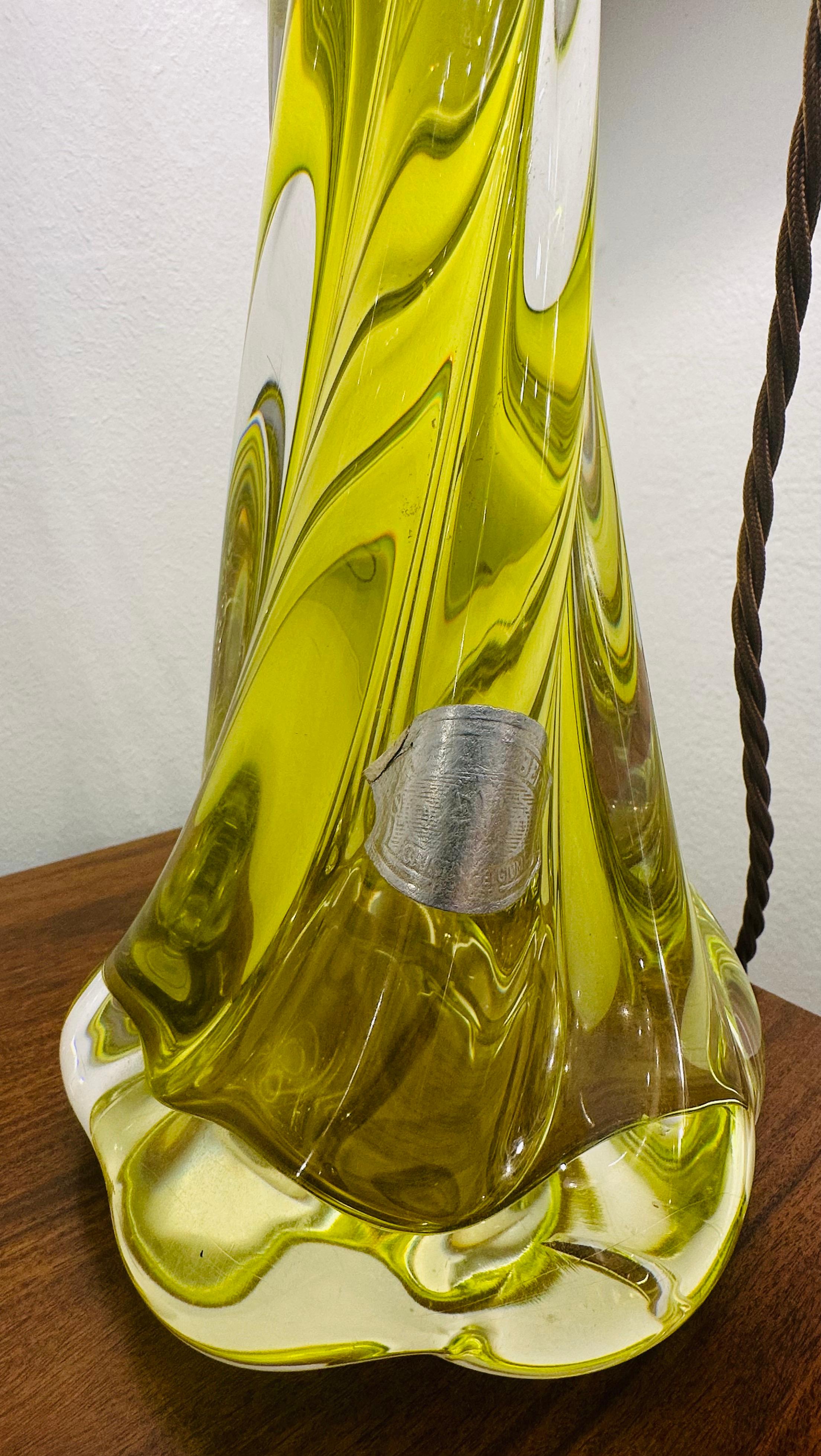 1950s Belgium Val St Lambert Bright Yellow & Clear Crystal Glass Lamp Base 3