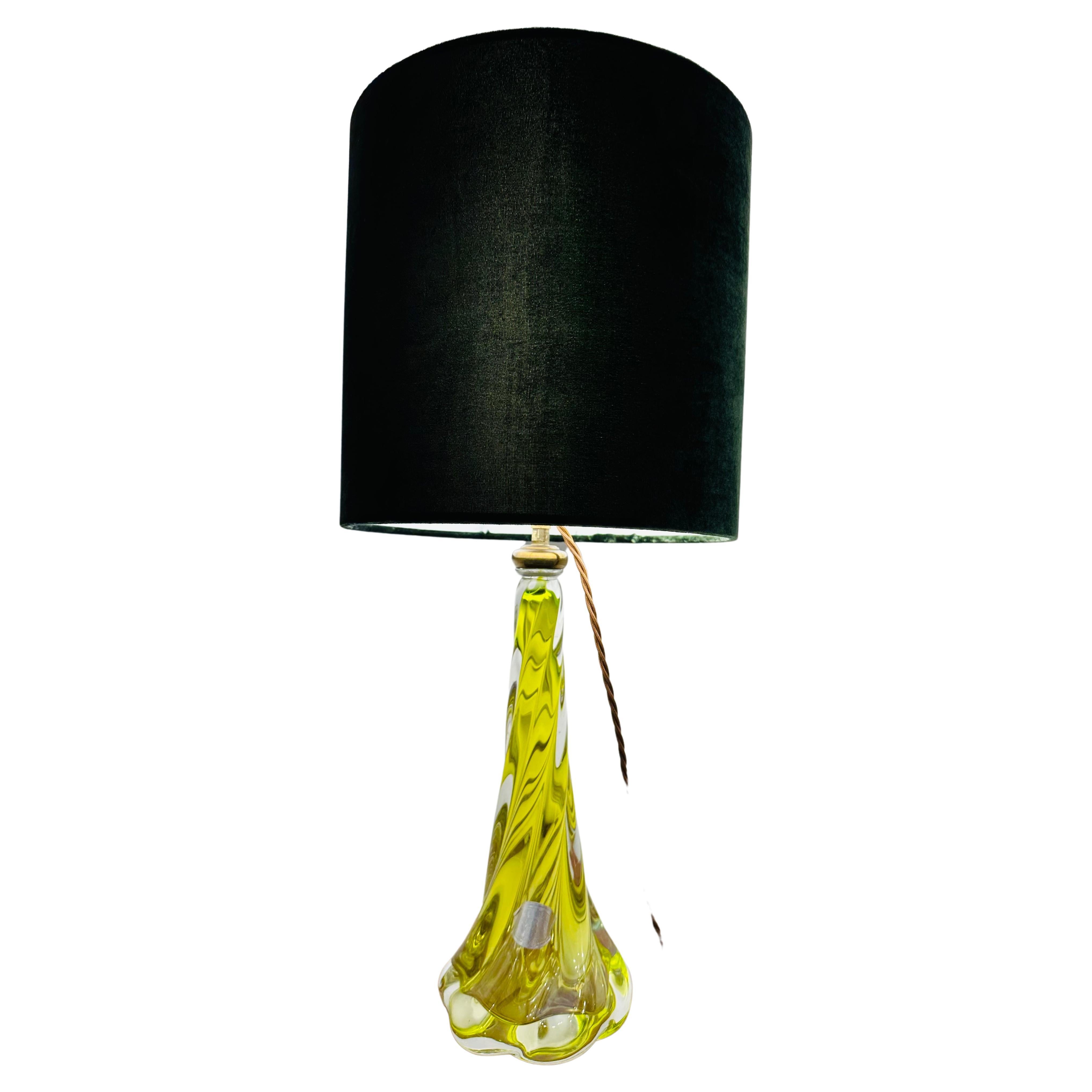 1950s Belgium Val St Lambert Bright Yellow & Clear Crystal Glass Lamp Base