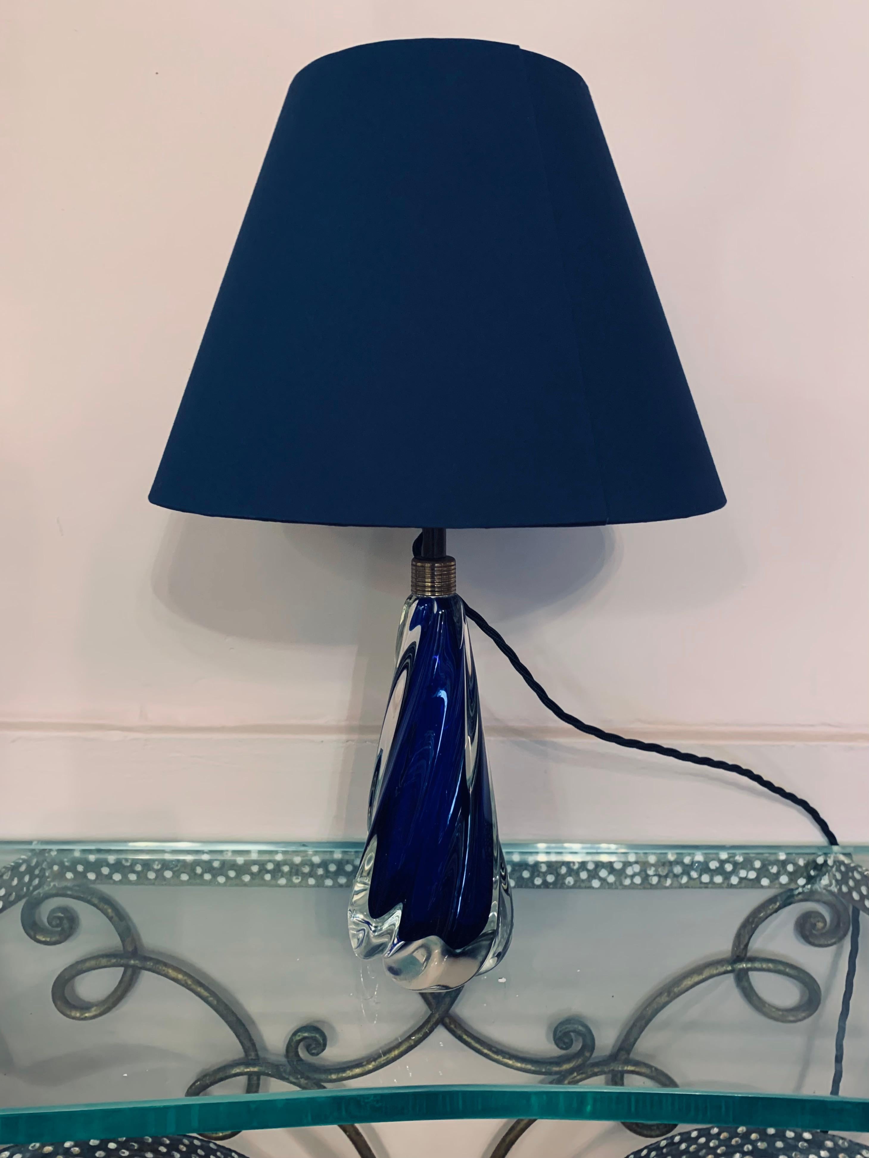 1950s Belgium Val St Lambert Cobalt Blue Glass Crystal Table Lamp Inc Shade 5