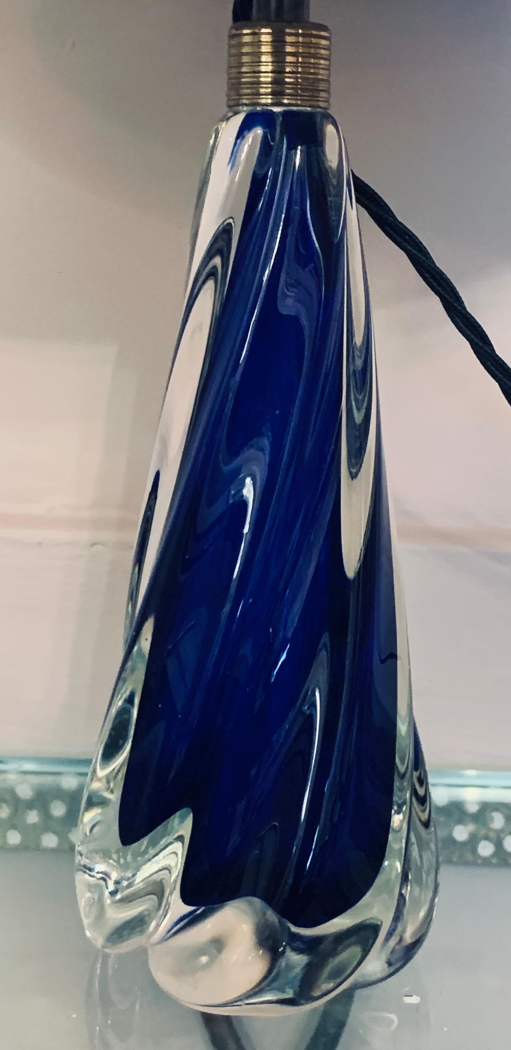 1950s Belgium Val St Lambert Cobalt Blue Glass Crystal Table Lamp Inc Shade 7