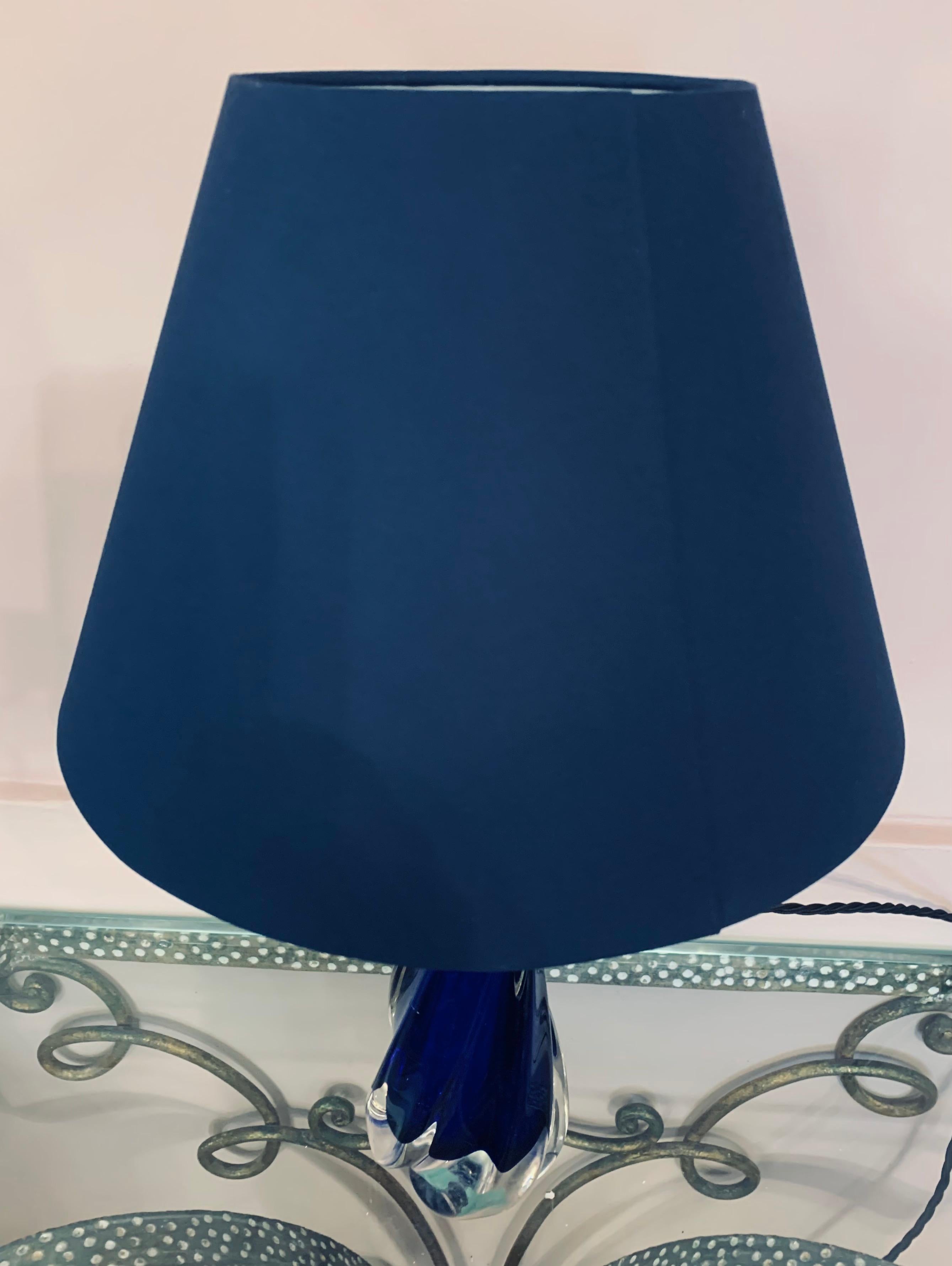 1950s Belgium Val St Lambert Cobalt Blue Glass Crystal Table Lamp Inc Shade 8