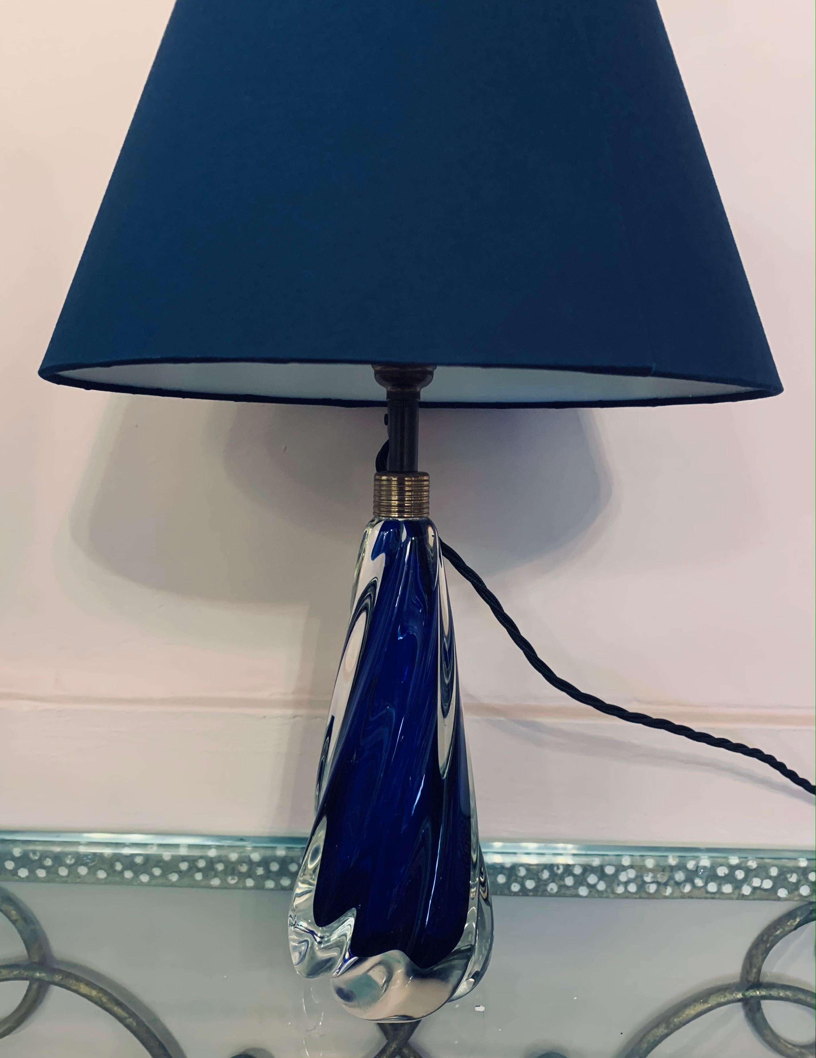 1950s Belgium Val St Lambert Cobalt Blue Glass Crystal Table Lamp Inc Shade 9