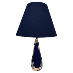 1950s Belgium Val St Lambert Cobalt Blue Glass Crystal Table Lamp Inc Shade