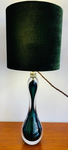1950s Belgium Val St Lambert Emerald Green and Clear Glass Hourglass Table Lamp