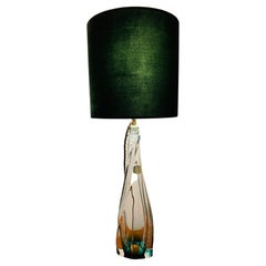Vintage 1950s Belgium Val St Lambert Green & Clear Crystal Glass Tapered Table Lamp