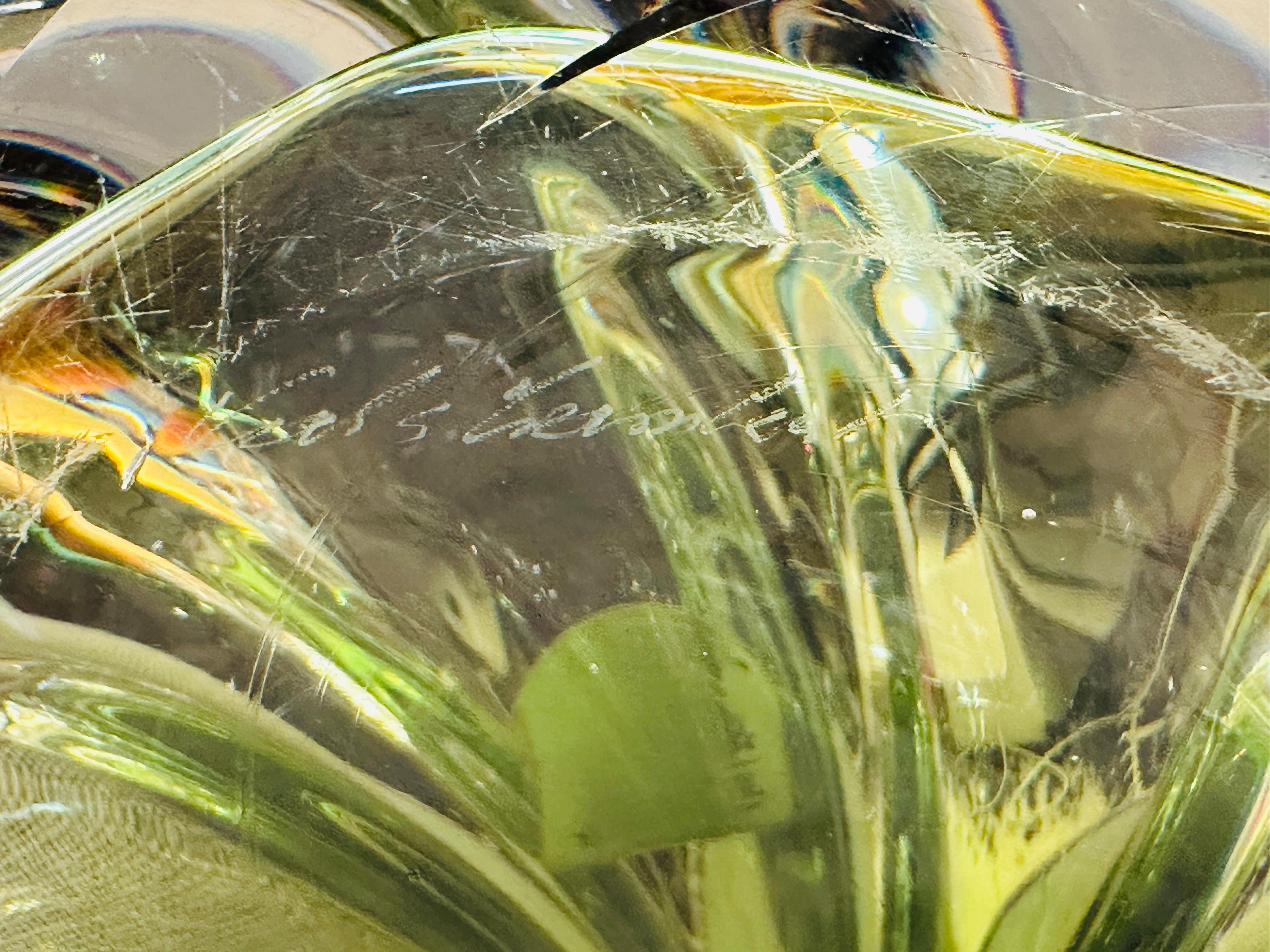 1950s Belgium Val St Lambert Light Green & Clear Twisted Crystal Glass Lamp Base 10