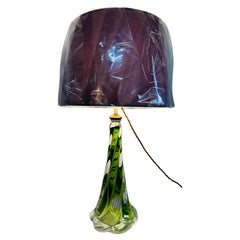 Vintage 1950s Belgium Val St Lambert Light Green & Clear Twisted Crystal Glass Lamp Base