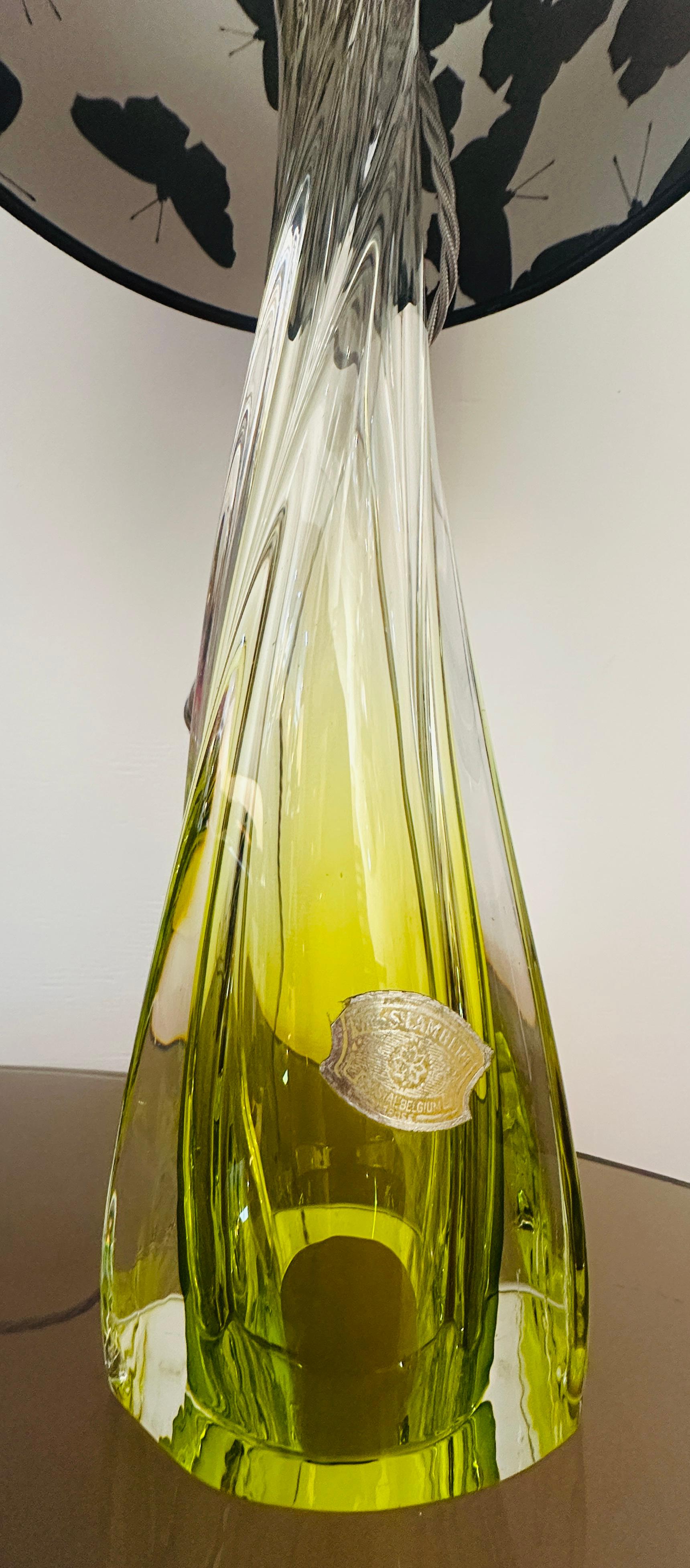 1950s Belgique Val St Lambert Lampe de table en verre cristal clair et vert tilleul en vente 4