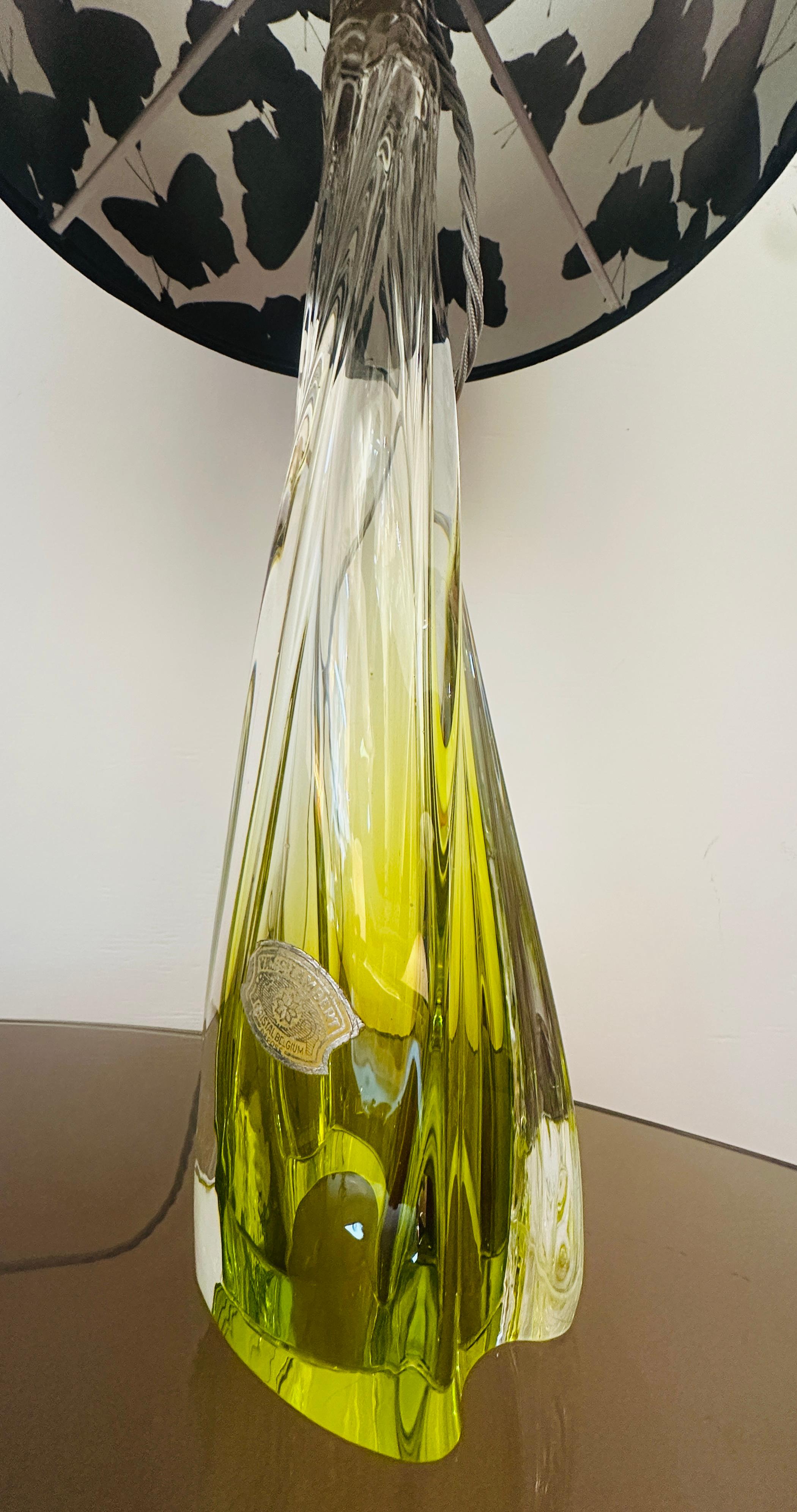 1950s Belgique Val St Lambert Lampe de table en verre cristal clair et vert tilleul en vente 5
