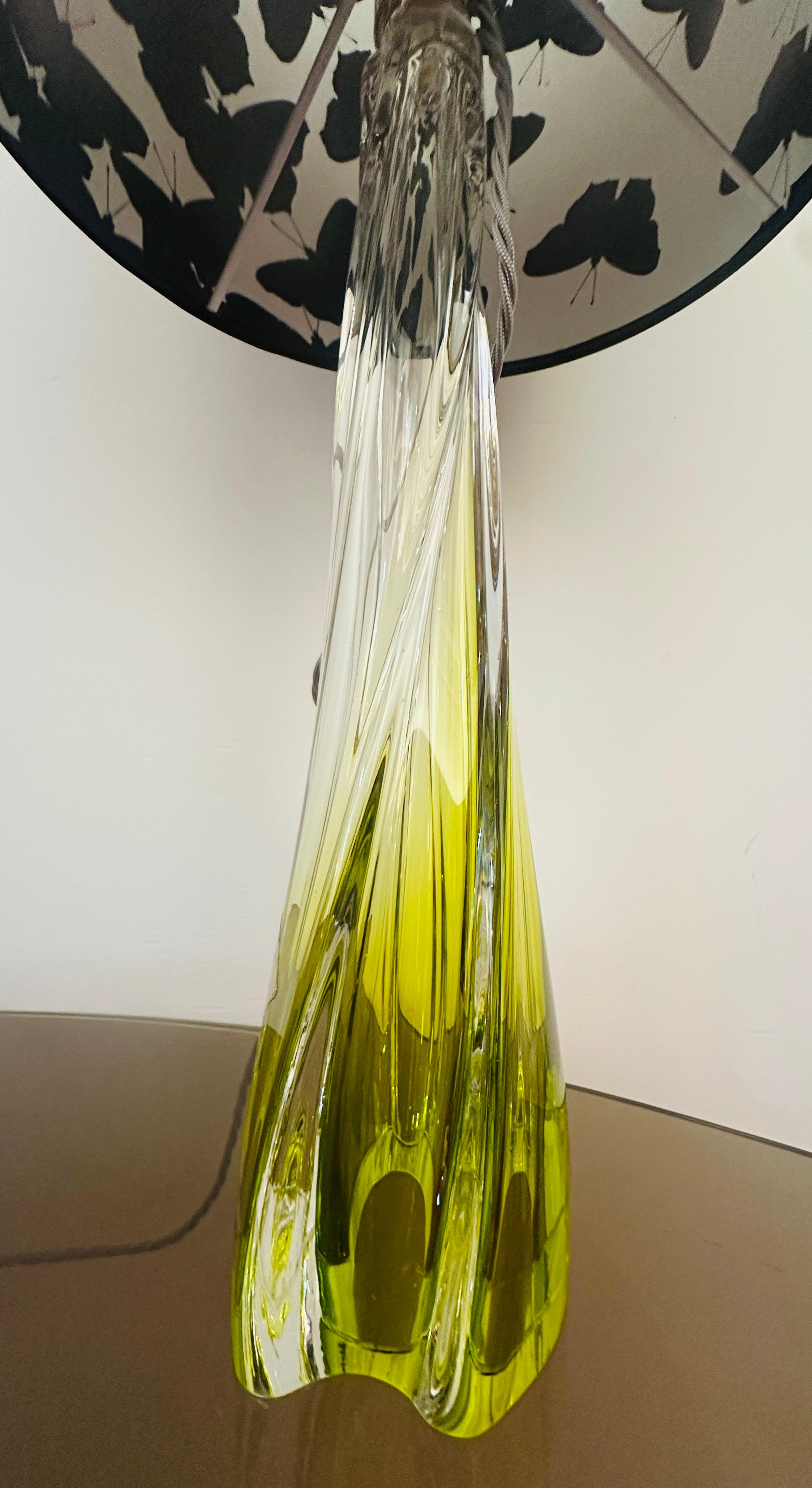 1950s Belgique Val St Lambert Lampe de table en verre cristal clair et vert tilleul en vente 6