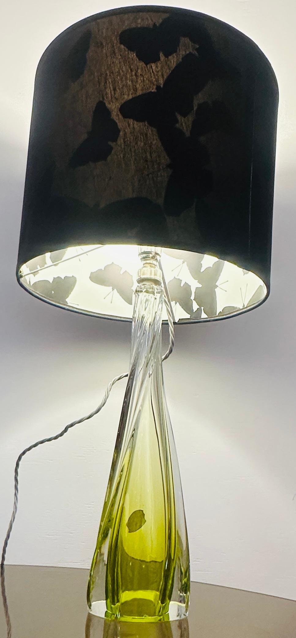 Poli 1950s Belgique Val St Lambert Lampe de table en verre cristal clair et vert tilleul en vente