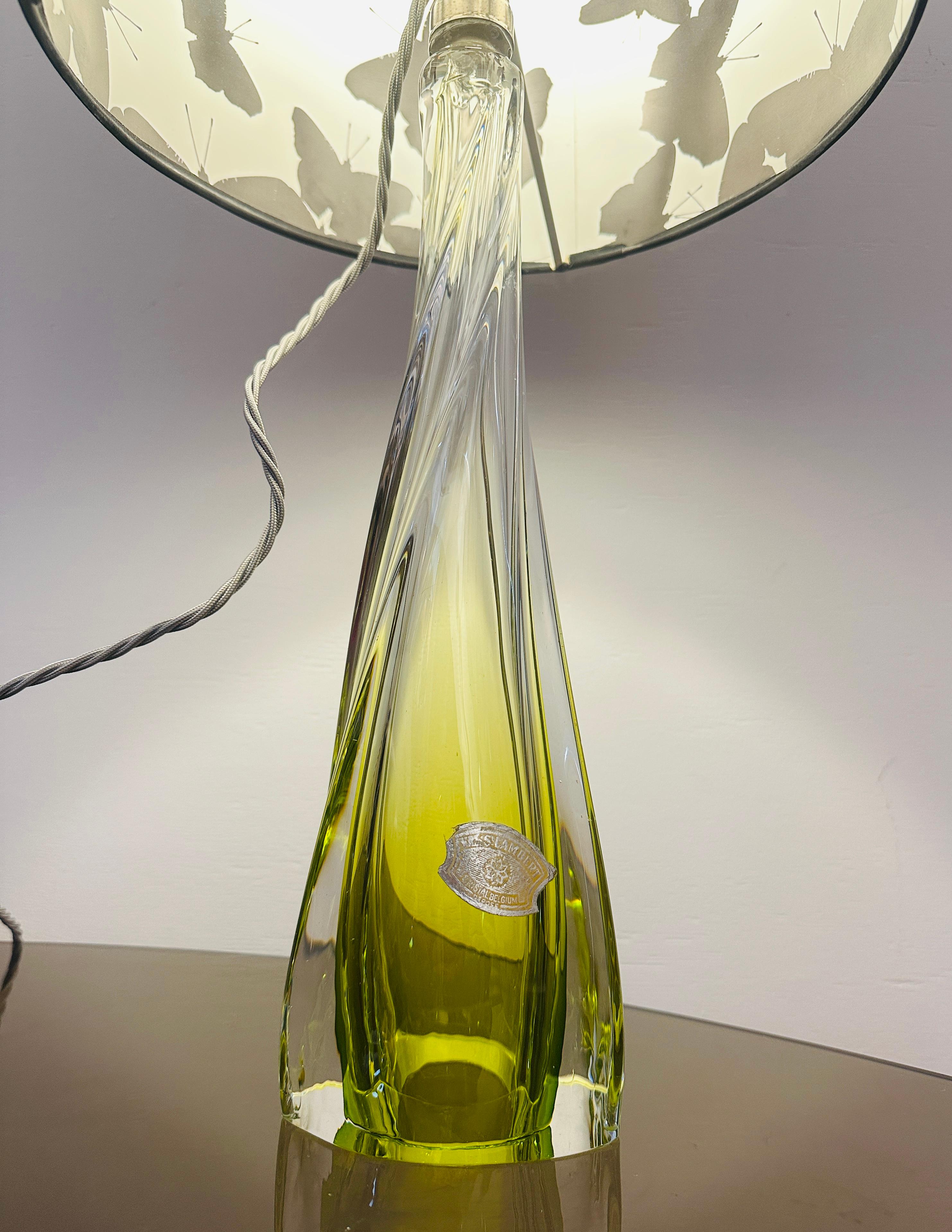1950s Belgique Val St Lambert Lampe de table en verre cristal clair et vert tilleul Bon état - En vente à London, England