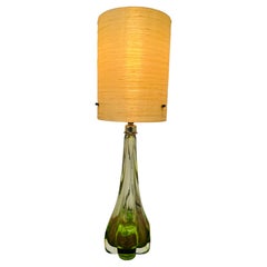 1950s Belgium Val St Lambert Lime Green Indented Crystal Glass Table Lamp Base