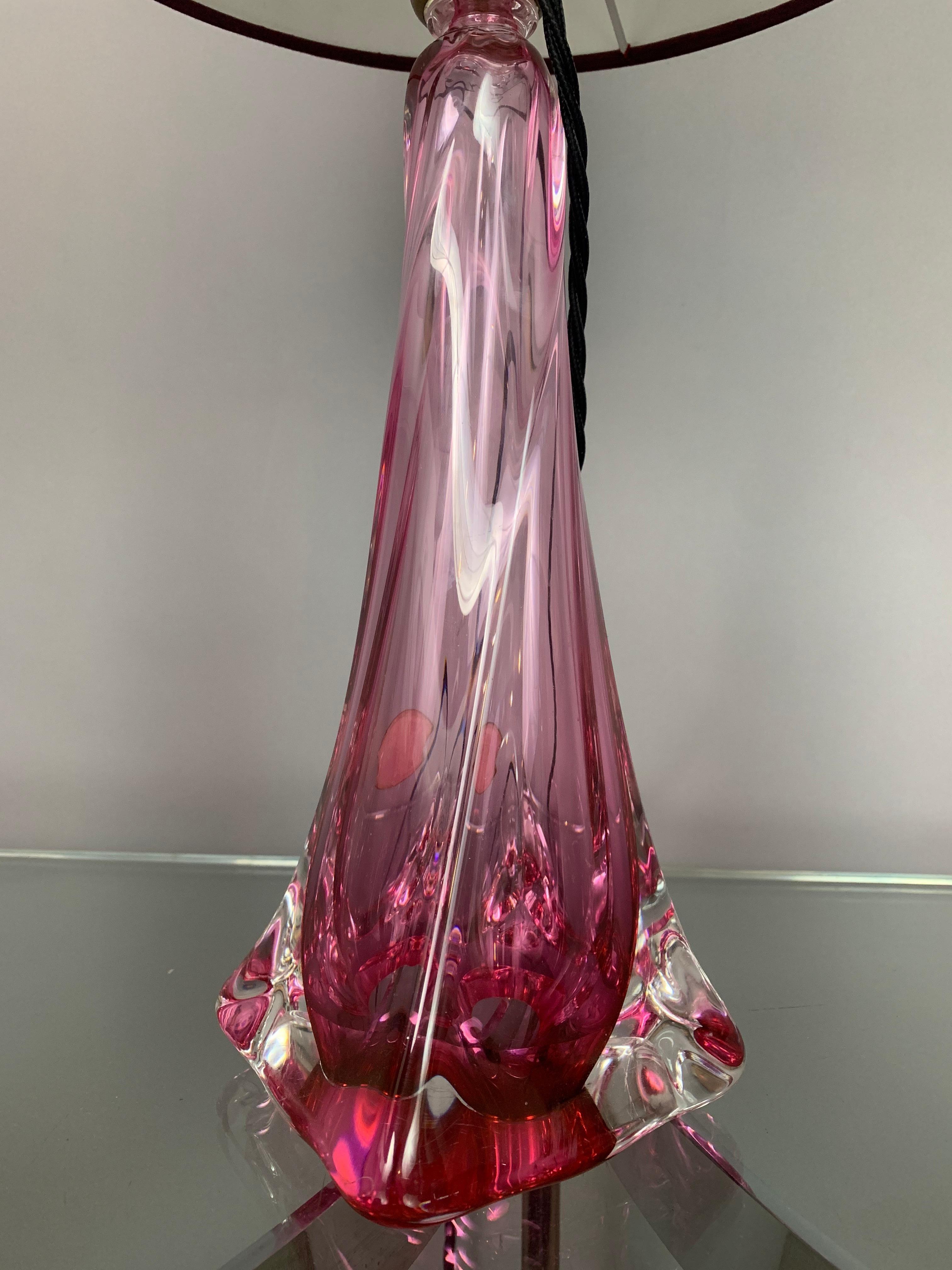 1950s Belgium Val St Lambert Pink & Clear Crystal Glass Table Lamp Include Shade 5