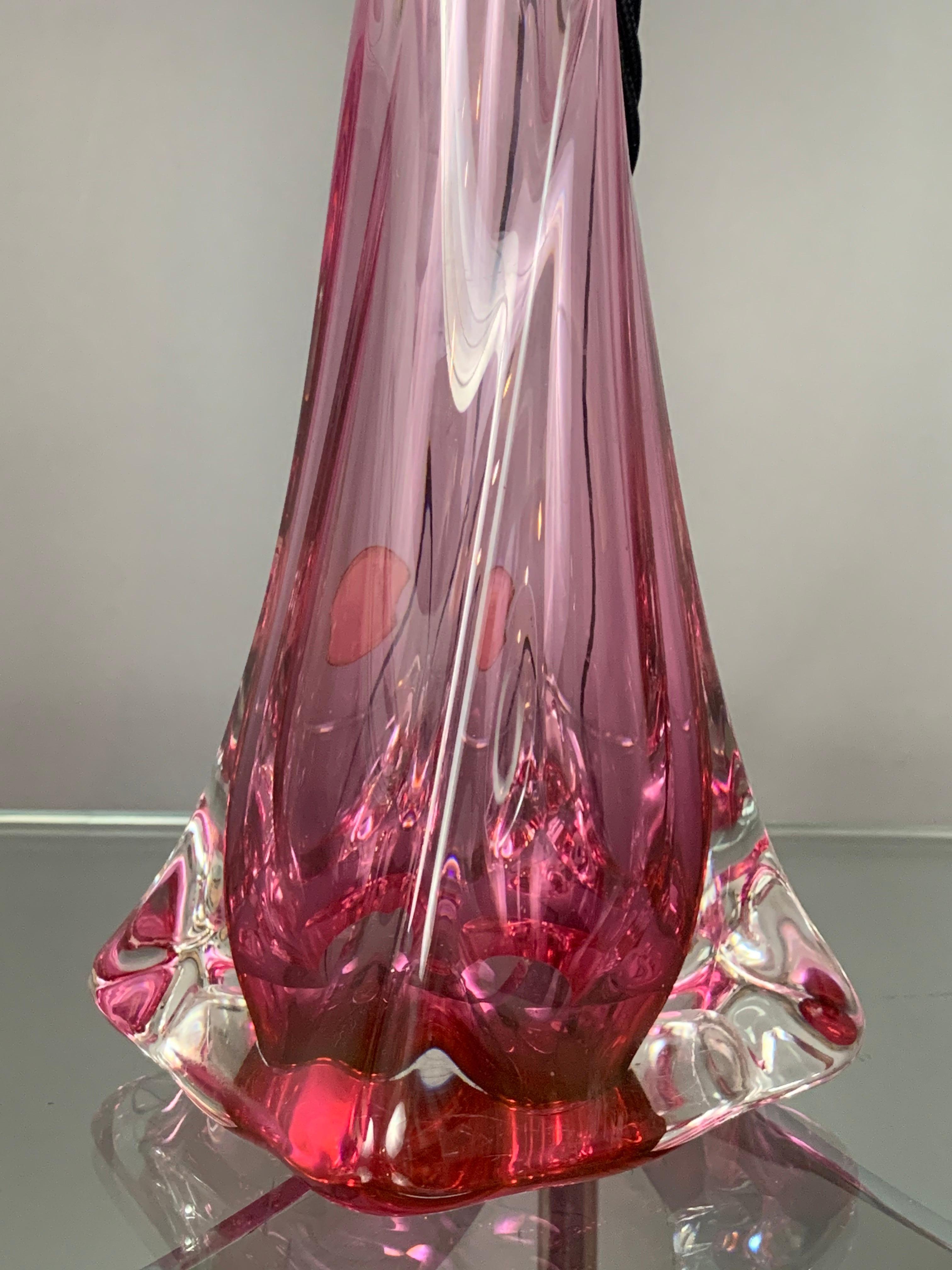 1950s Belgium Val St Lambert Pink & Clear Crystal Glass Table Lamp Include Shade 6