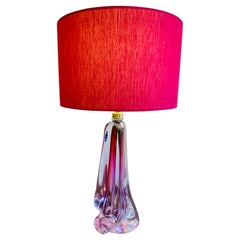 1950s Belgium Val St Lambert Pink & Clear Glass Crystal Table Lamp Inc Shade