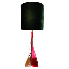 Lampada da tavolo a treppiede in vetro rosa e trasparente di Val St Lambert del 1950 in Belgio