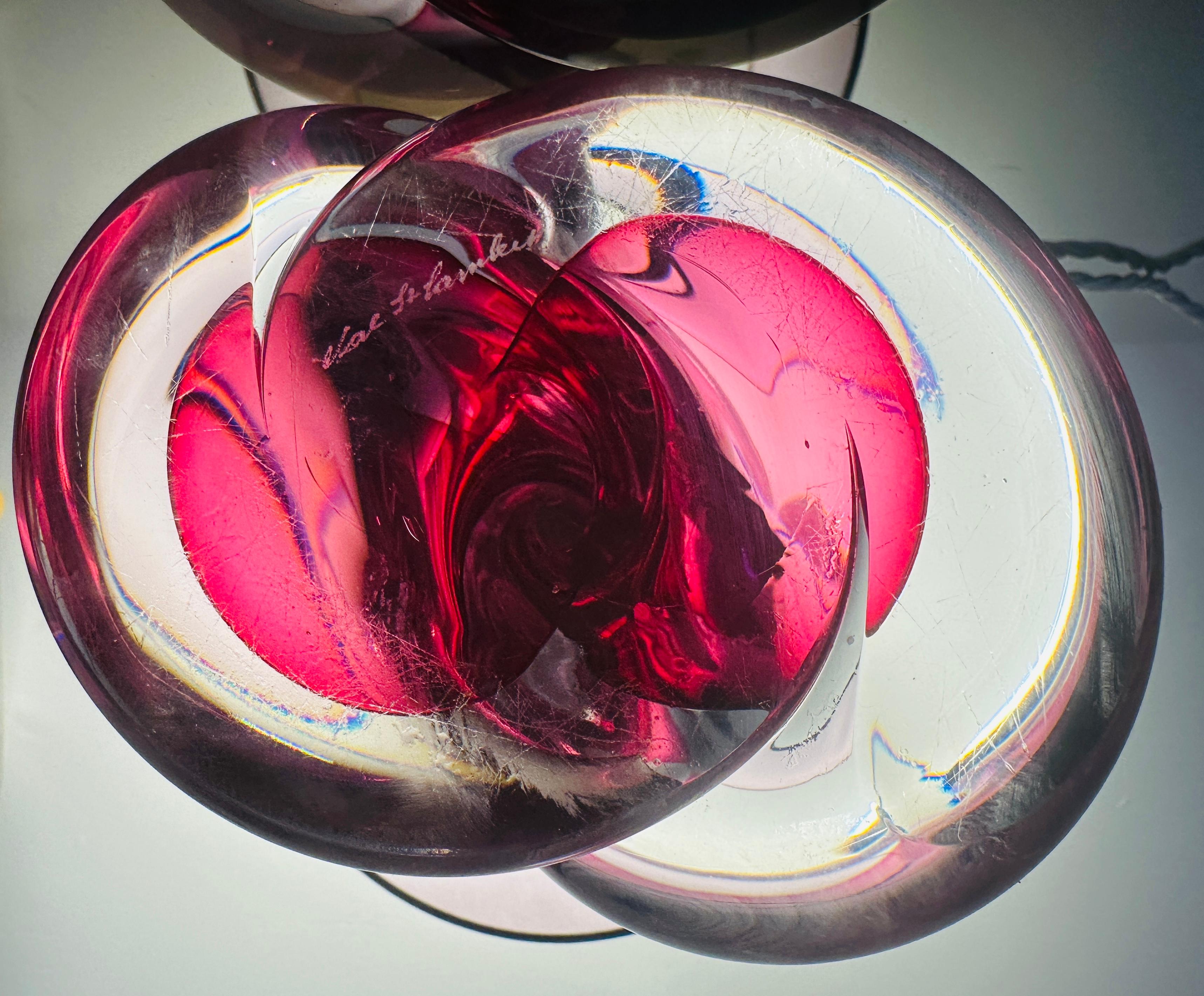 Lampada con base in cristallo ritorto rosa e trasparente di Val St Lambert del 1950 in Belgio in vendita 7