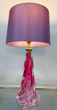 1950s Belgium Val St Lambert Pink Swirled Twisted Crystal Glass Lamp Base