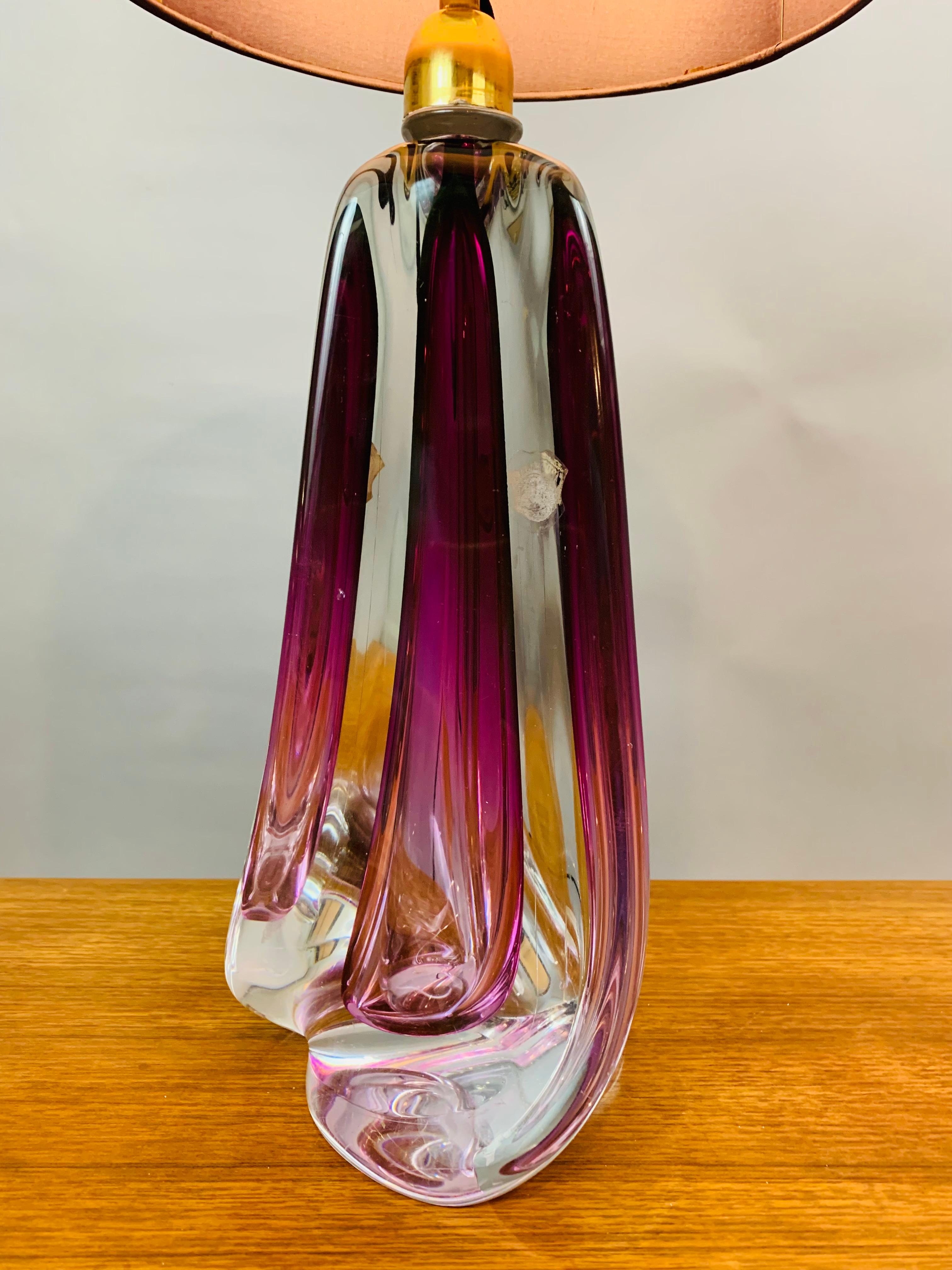 1950s Belgium Val St Lambert Purple & Clear Crystal Glass & Brass Table Lamp 6