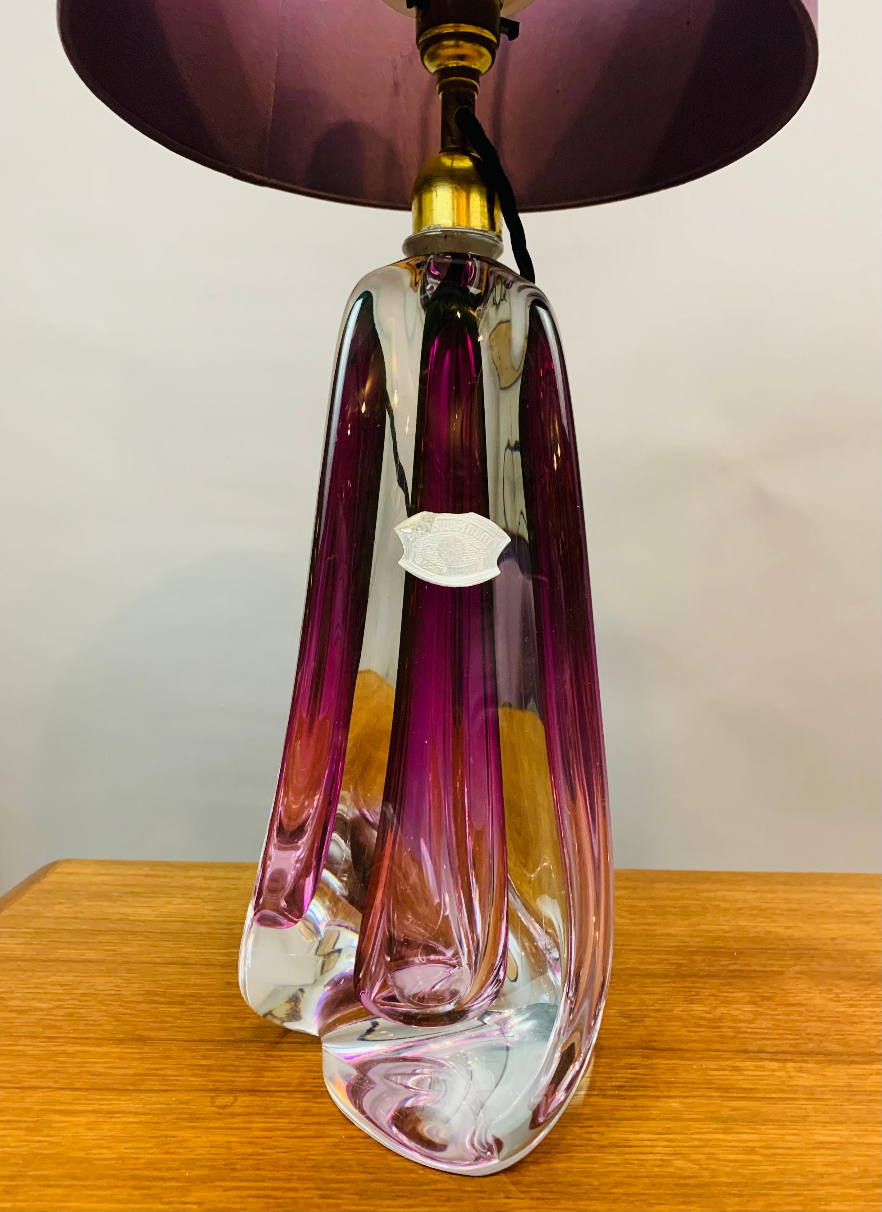 1950s Belgium Val St Lambert Purple & Clear Crystal Glass & Brass Table Lamp 7