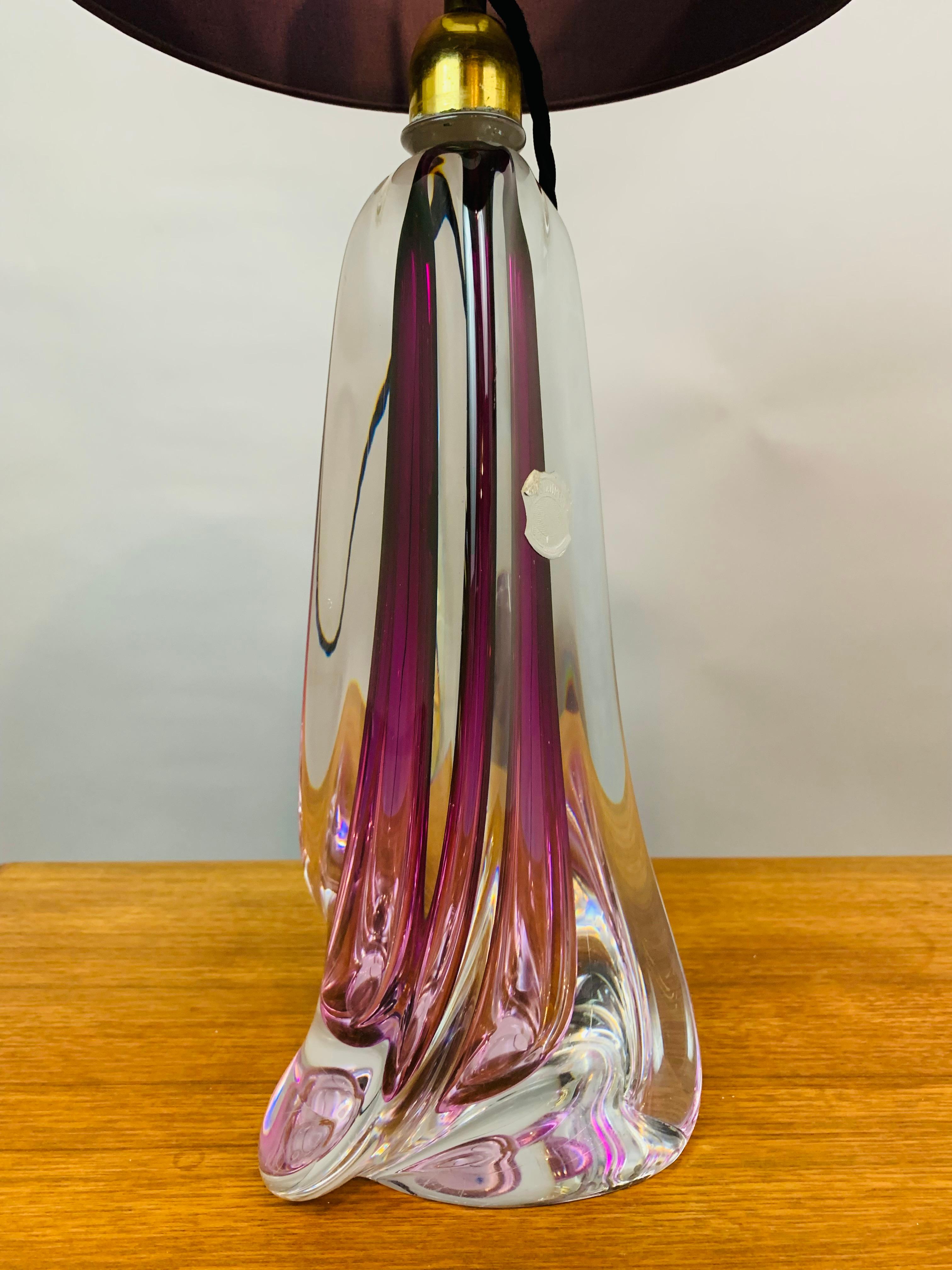 1950s Belgium Val St Lambert Purple & Clear Crystal Glass & Brass Table Lamp 8