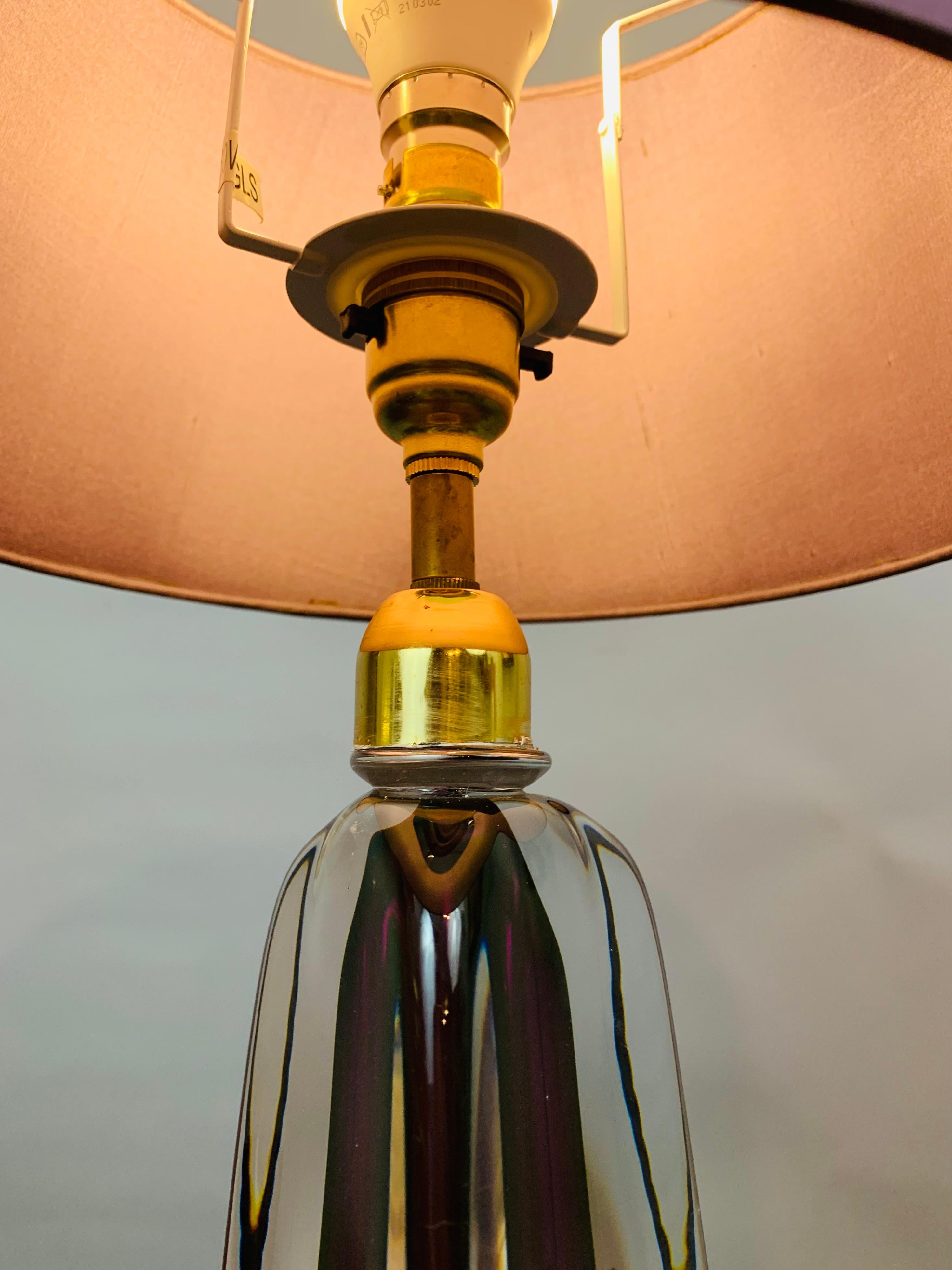 1950s Belgium Val St Lambert Purple & Clear Crystal Glass & Brass Table Lamp 9