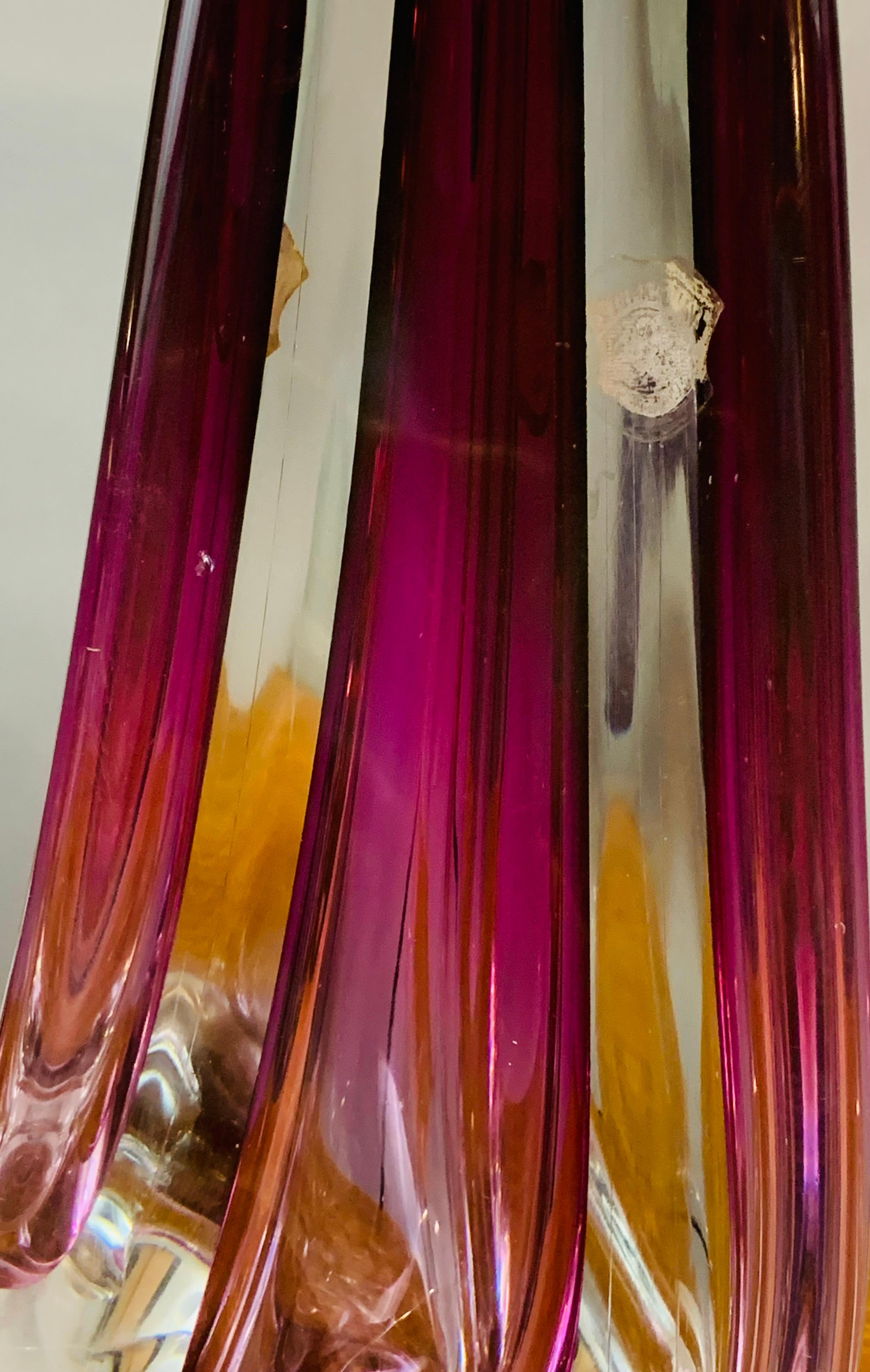 1950s Belgium Val St Lambert Purple & Clear Crystal Glass & Brass Table Lamp 10