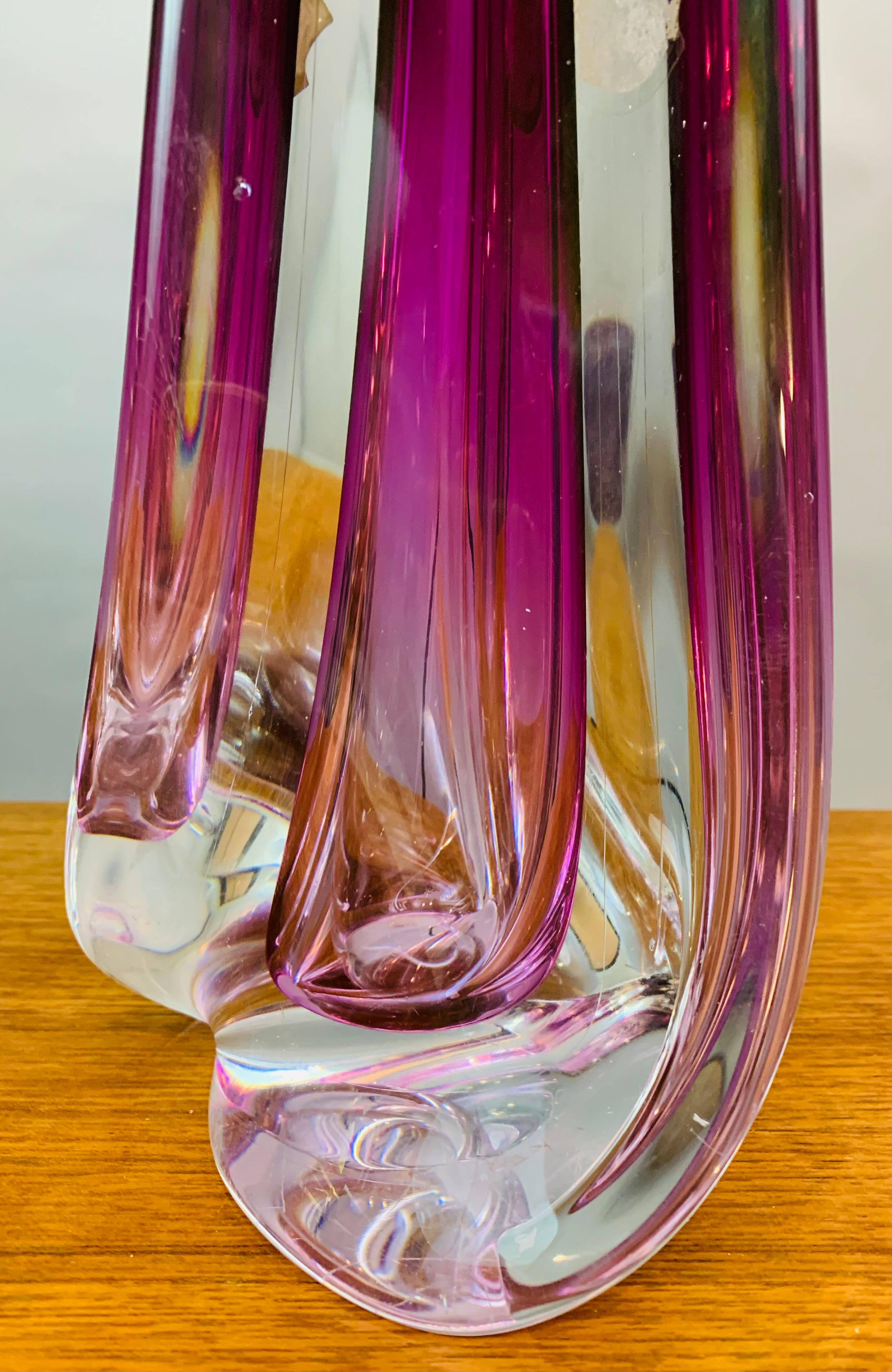 1950s Belgium Val St Lambert Purple & Clear Crystal Glass & Brass Table Lamp 11