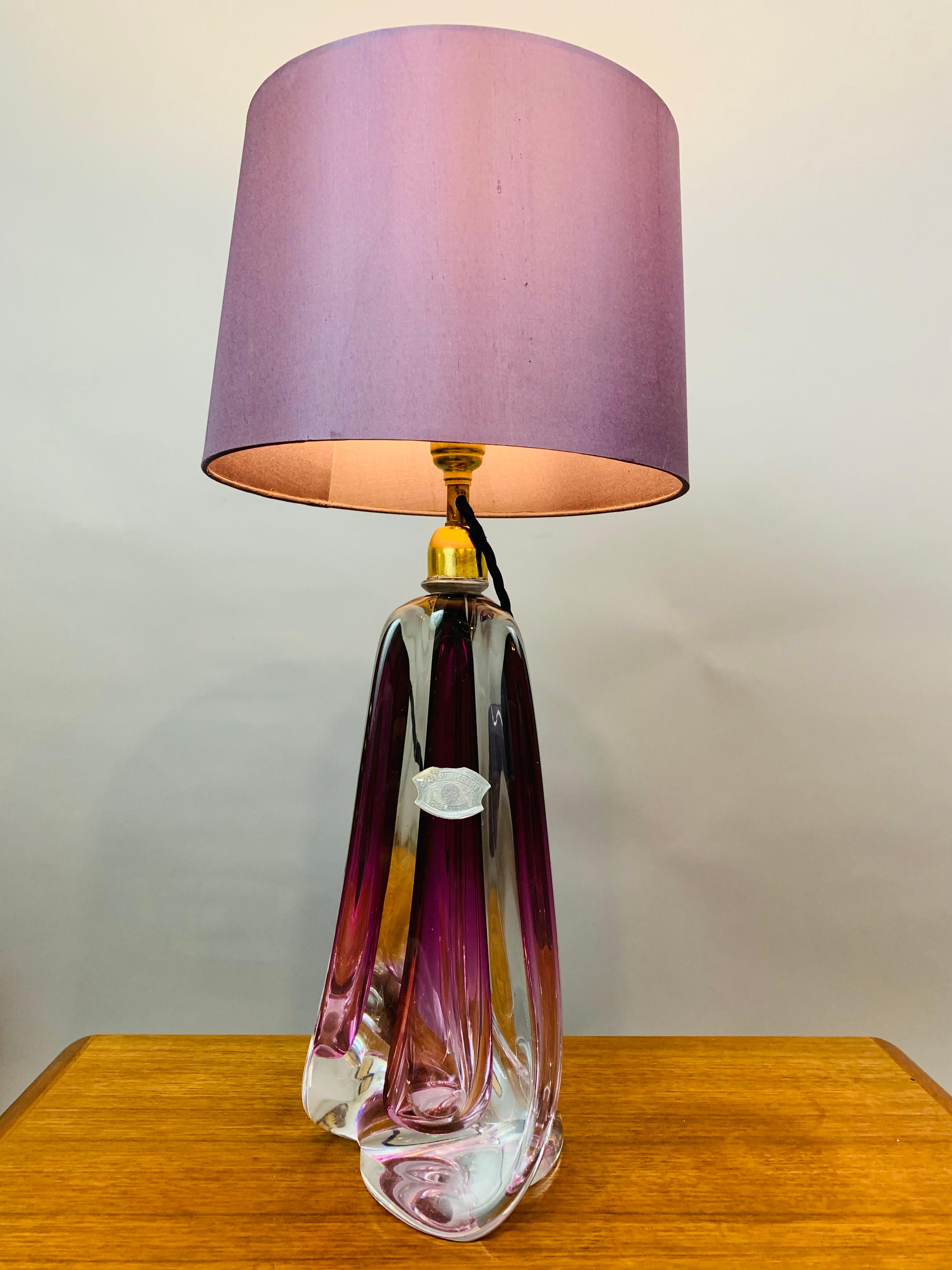 20th Century 1950s Belgium Val St Lambert Purple & Clear Crystal Glass & Brass Table Lamp