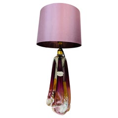 1950s Belgium Val St Lambert Purple & Clear Crystal Glass & Brass Table Lamp