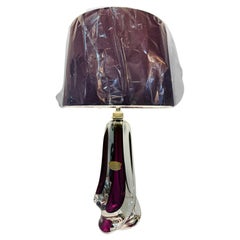 1950s Belgium Val St Lambert Purple & Clear Crystal Glass Geometric Table Lamp