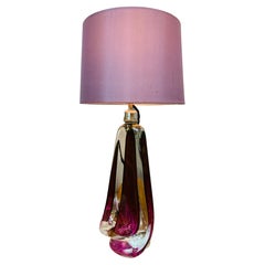 1950s Belgium Val St Lambert Purple & Clear Crystal Glass Geometric Table Lamp
