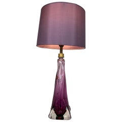 Vintage Belgium Val St Lambert Purple and Clear Crystal Glass Table Lamp Include Shade