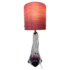 1950s Belgium Val St Lambert Purple & Clear Crystal GlassTable Lamp inc Shade