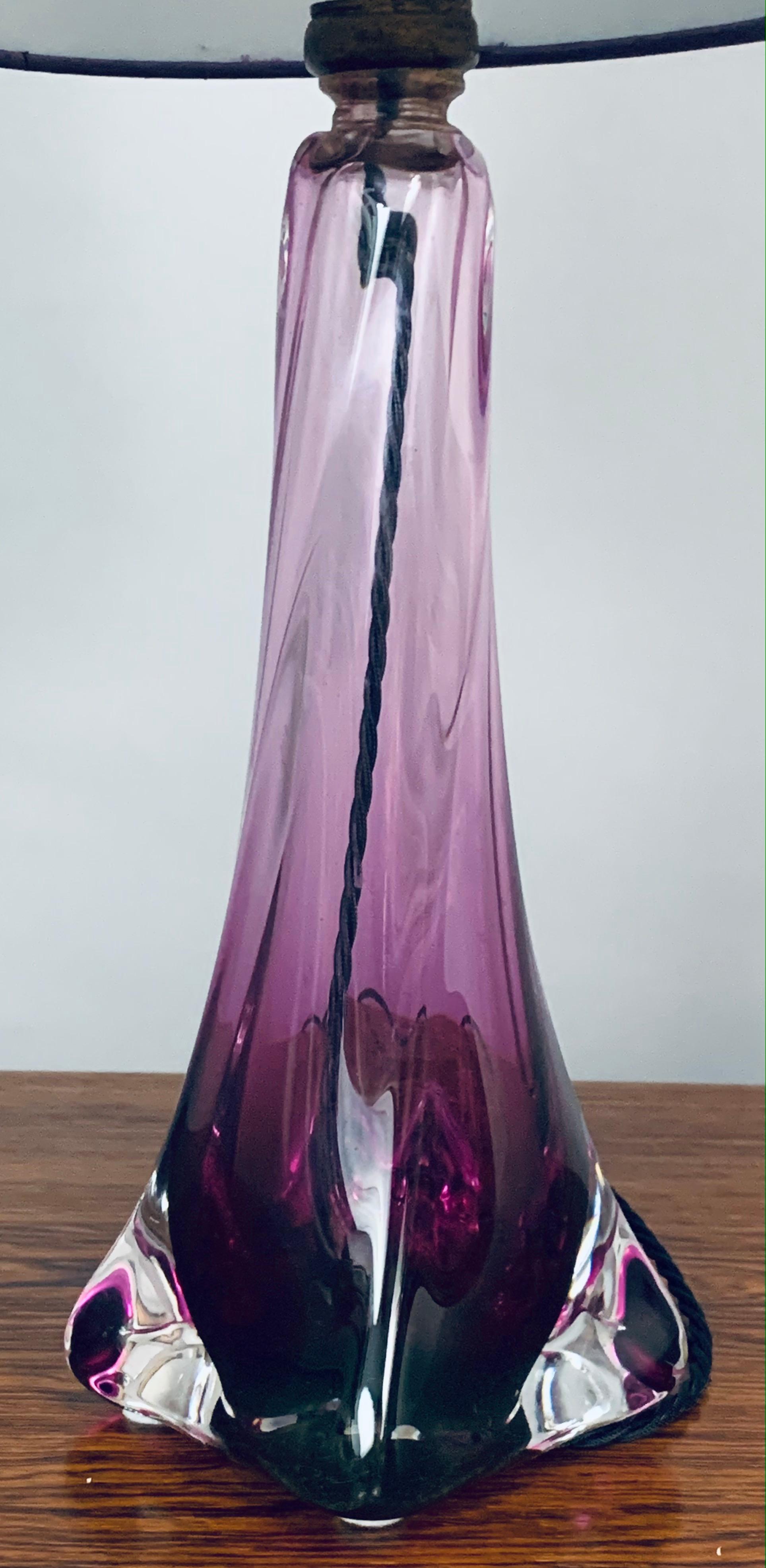 1950s Belgium Val St Lambert Purple Glass Table Lamp 1