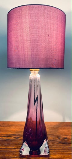 1950s Belgium Val St Lambert Purple Glass Table Lamp