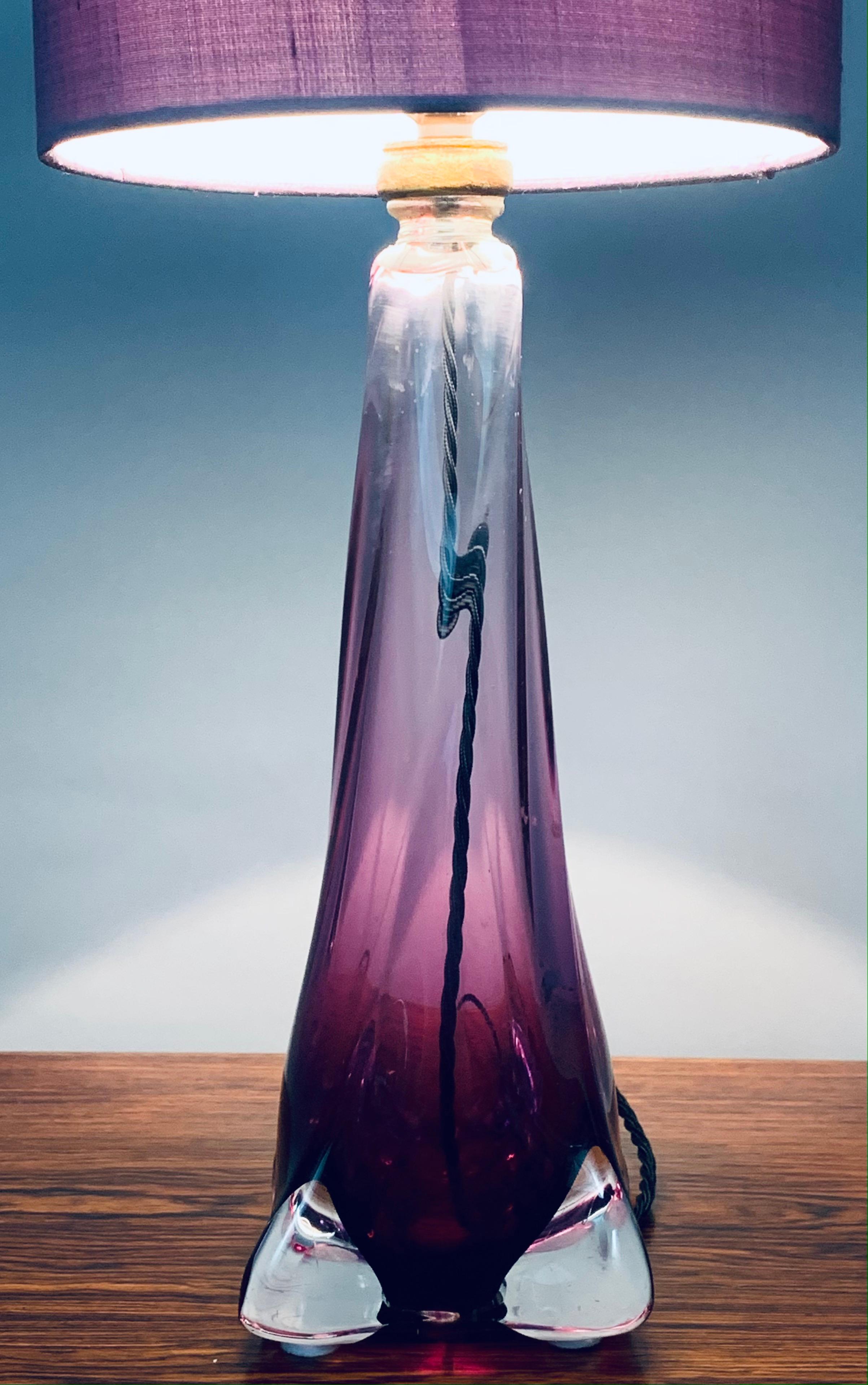 Mid-Century Modern 1950s Belgium Val St Lambert Purple Glass Table Lamp