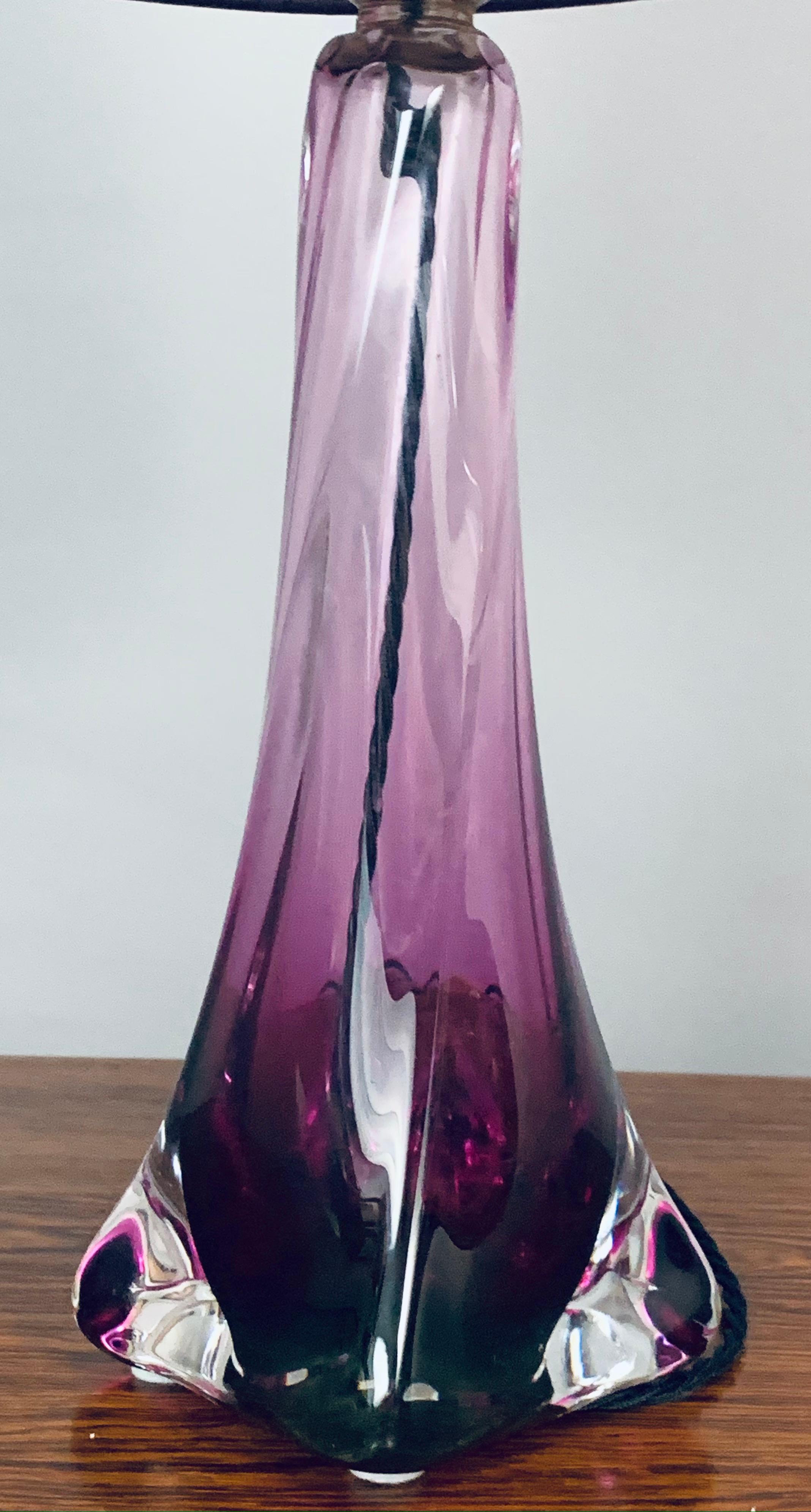 1950s Belgium Val St Lambert Purple Glass Table Lamp In Good Condition In London, GB