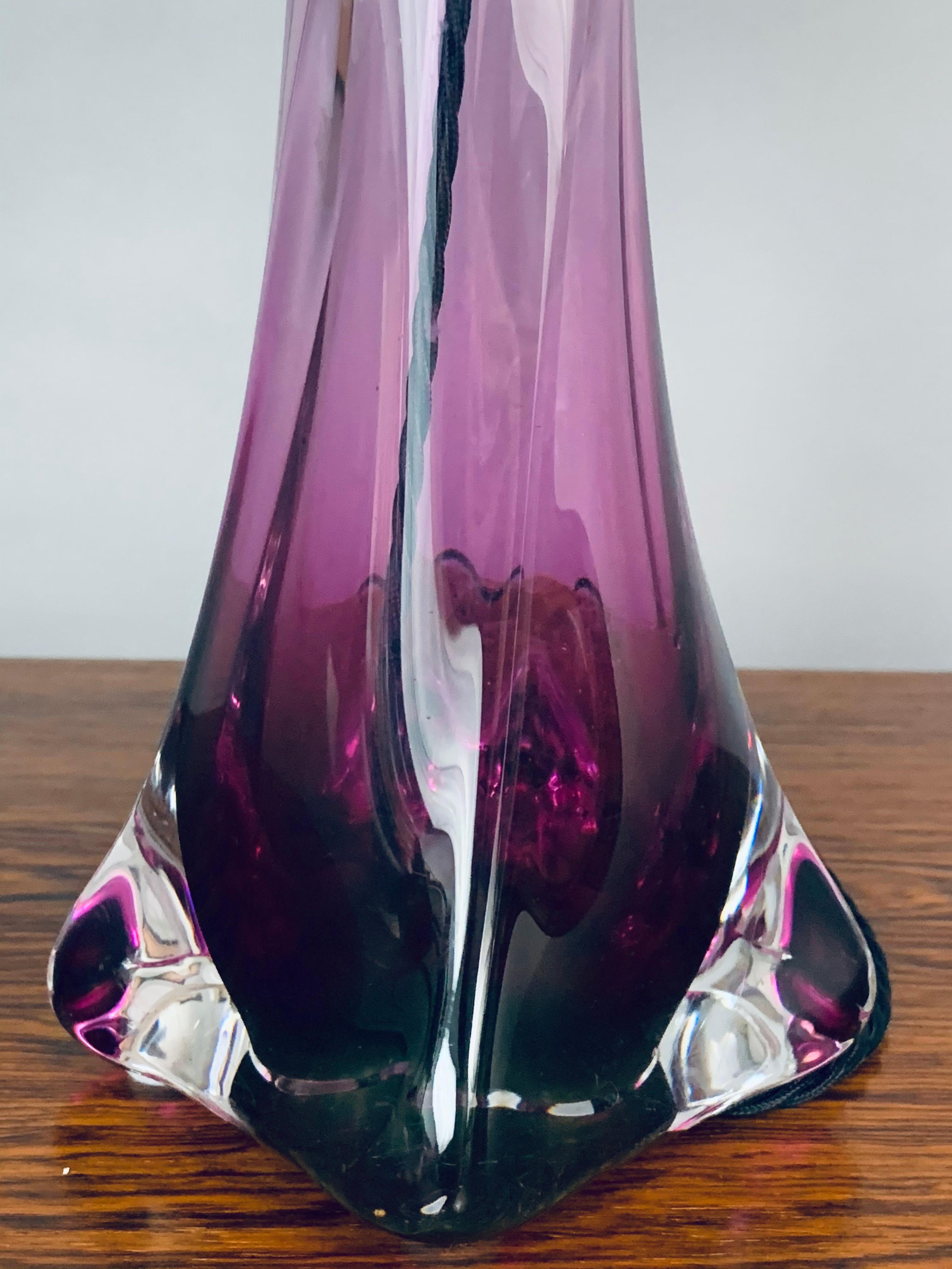 20th Century 1950s Belgium Val St Lambert Purple Glass Table Lamp