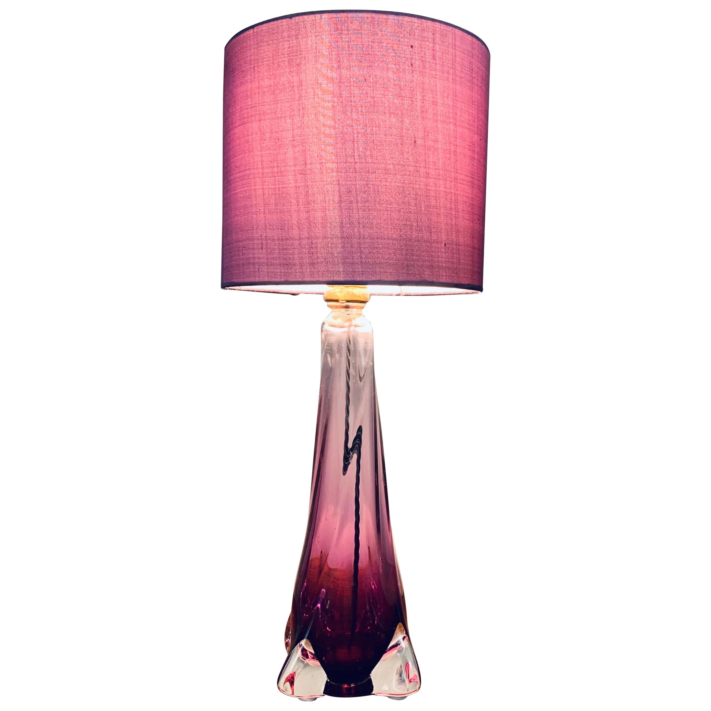 1950s Belgium Val St Lambert Purple Glass Table Lamp